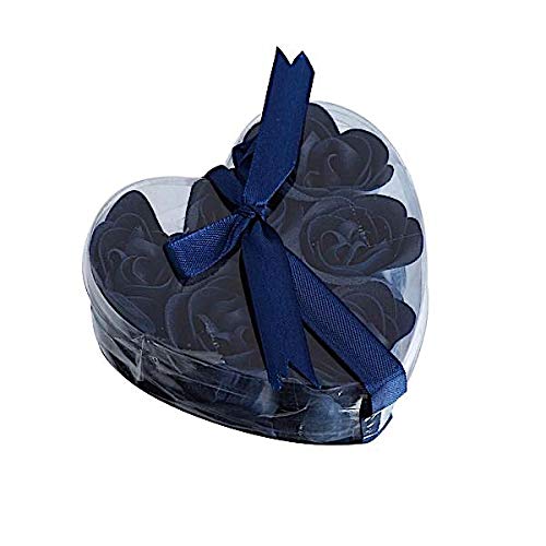 Navy Blue Balsa Wood Heart Gift Box with 6 Rose Petal Soaps - Perfect for Wedding Favors, Birthday Gifts & Party Decorations - Elegant DIY Craft Supplies for Special Occasions