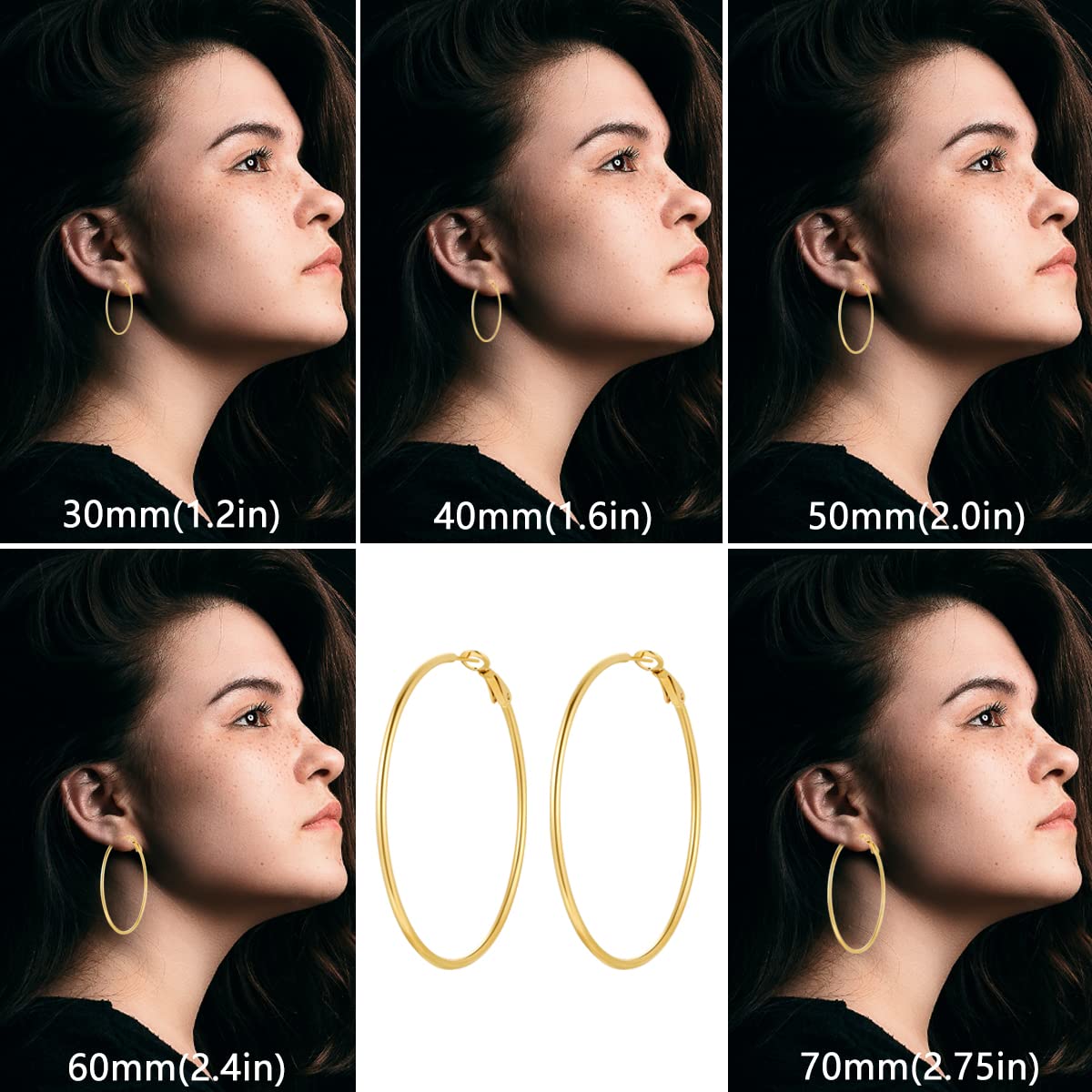 TIZU Big Hoop Earrings for Women - 14K Gold/Rose Gold/Black/Silver Stainless Steel Hypoallergenic Hoops - 40mm/50mm/60mm/70mm Size Options - Perfect for Birthday, Mother's Day Gifts & Everyday Fashion Jewelry
