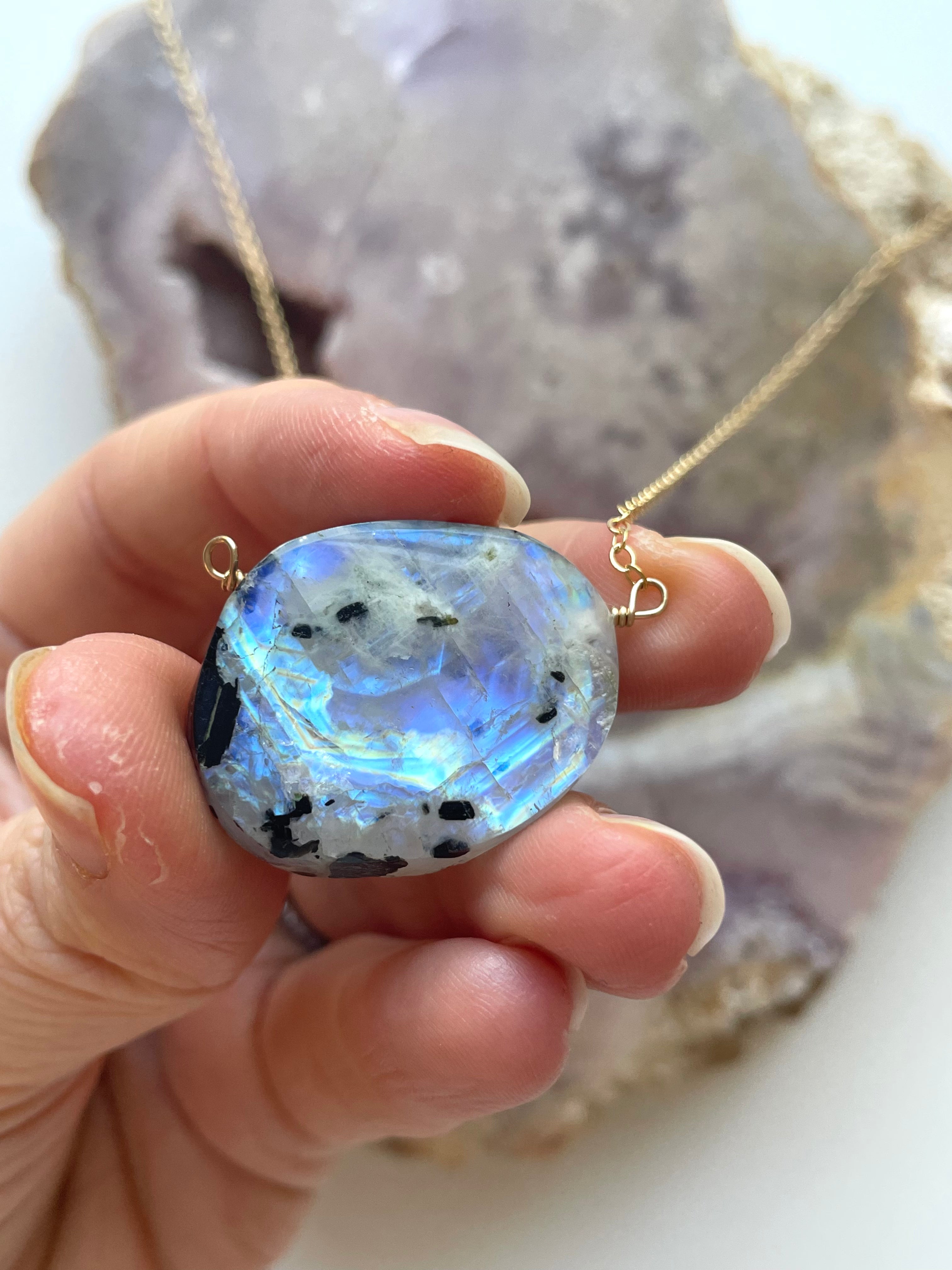 14K Gold Filled Rainbow Moonstone Statement Necklace for Women - Elegant Boho Jewelry for Parties, Weddings & Everyday Wear