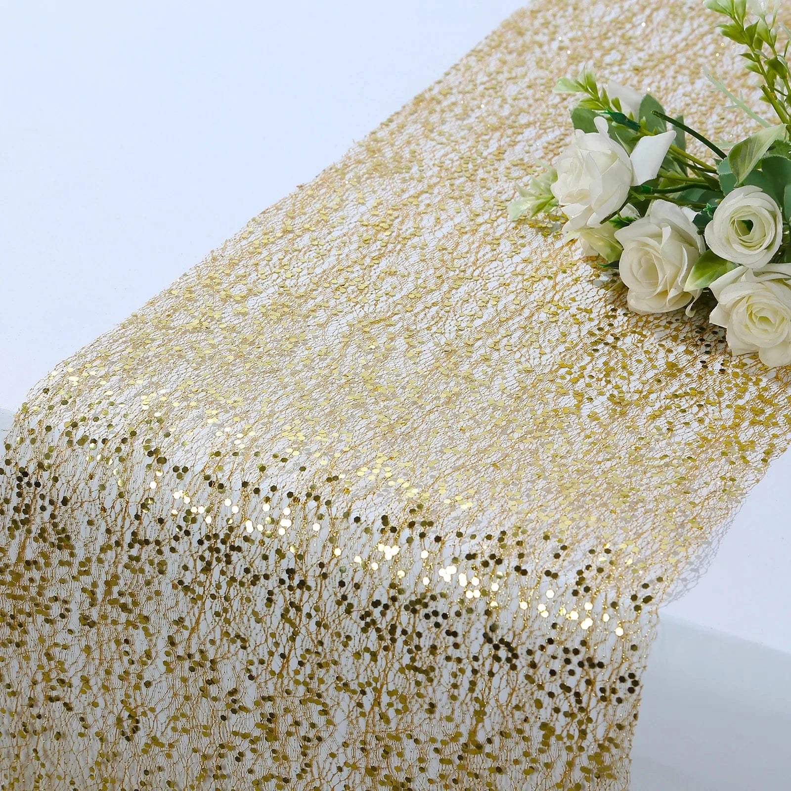 11 x 108 Inch Silver Metallic Sequin Mesh Polyester Table Runner for Wedding, Party, Holiday Dining Decor