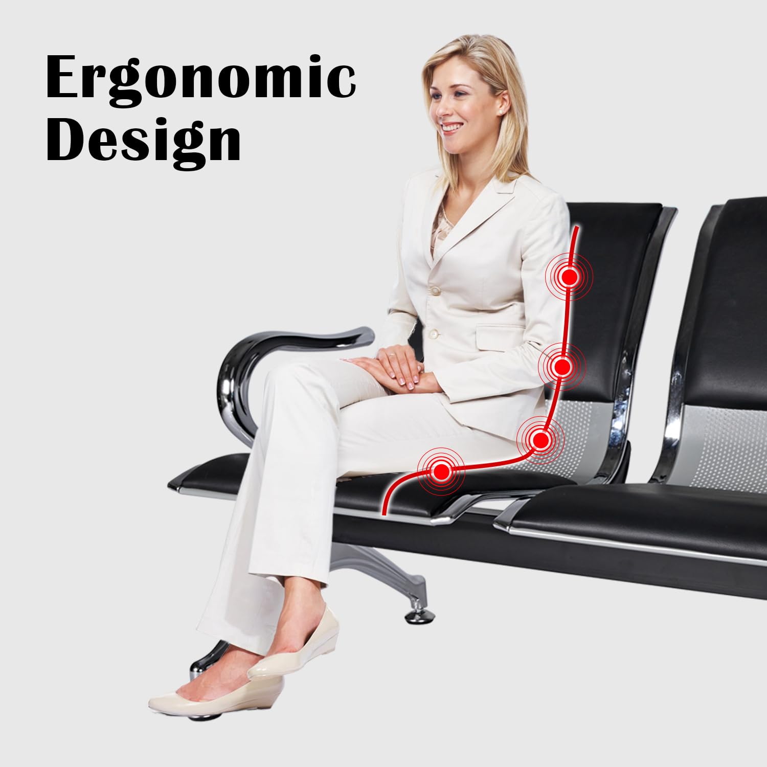 kinbor PU Leather Waiting Bench - Comfortable Seating for Barbershops, Salons, Lobbies - Perfect for Airport, Bank, Hospital Waiting Areas - Durable & Stylish Reception Chairs