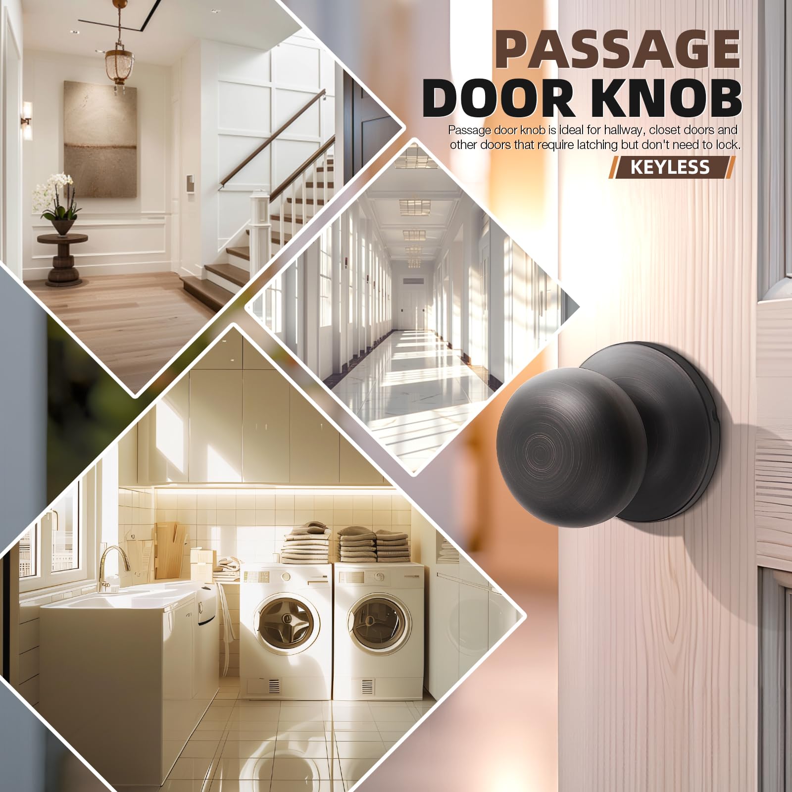 GOBEKOR 2 Pack Oil Rubbed Bronze Interior Door Knobs with Lock - Passage & Closet Door Handles for Bedroom, Bathroom & Cabinet Doors (Smooth Operation & Easy Installation)