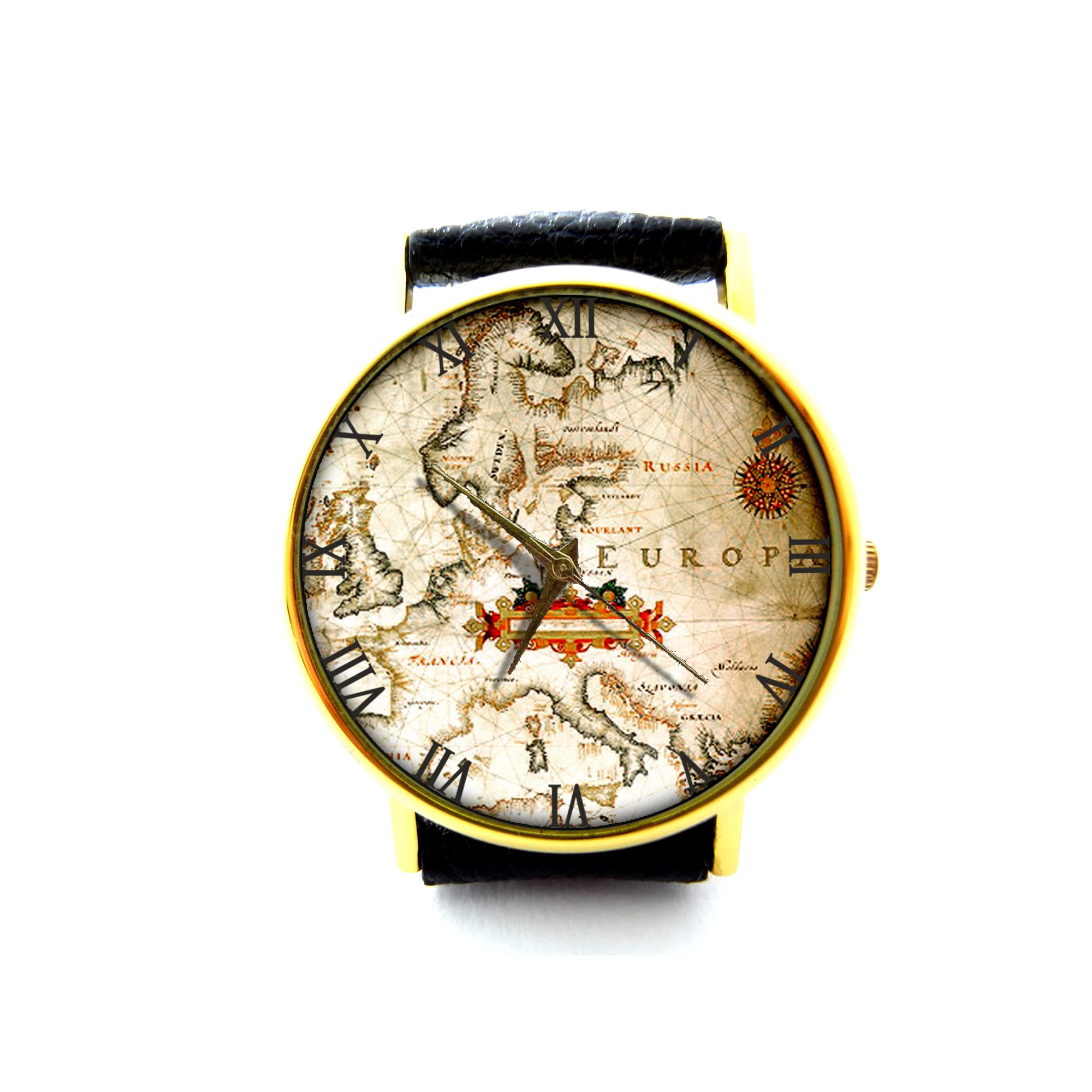 World Map Leather Watch - Handmade Genuine Leather Bracelet with Map Design - Perfect for Travelers, Adventurers & Geography Lovers