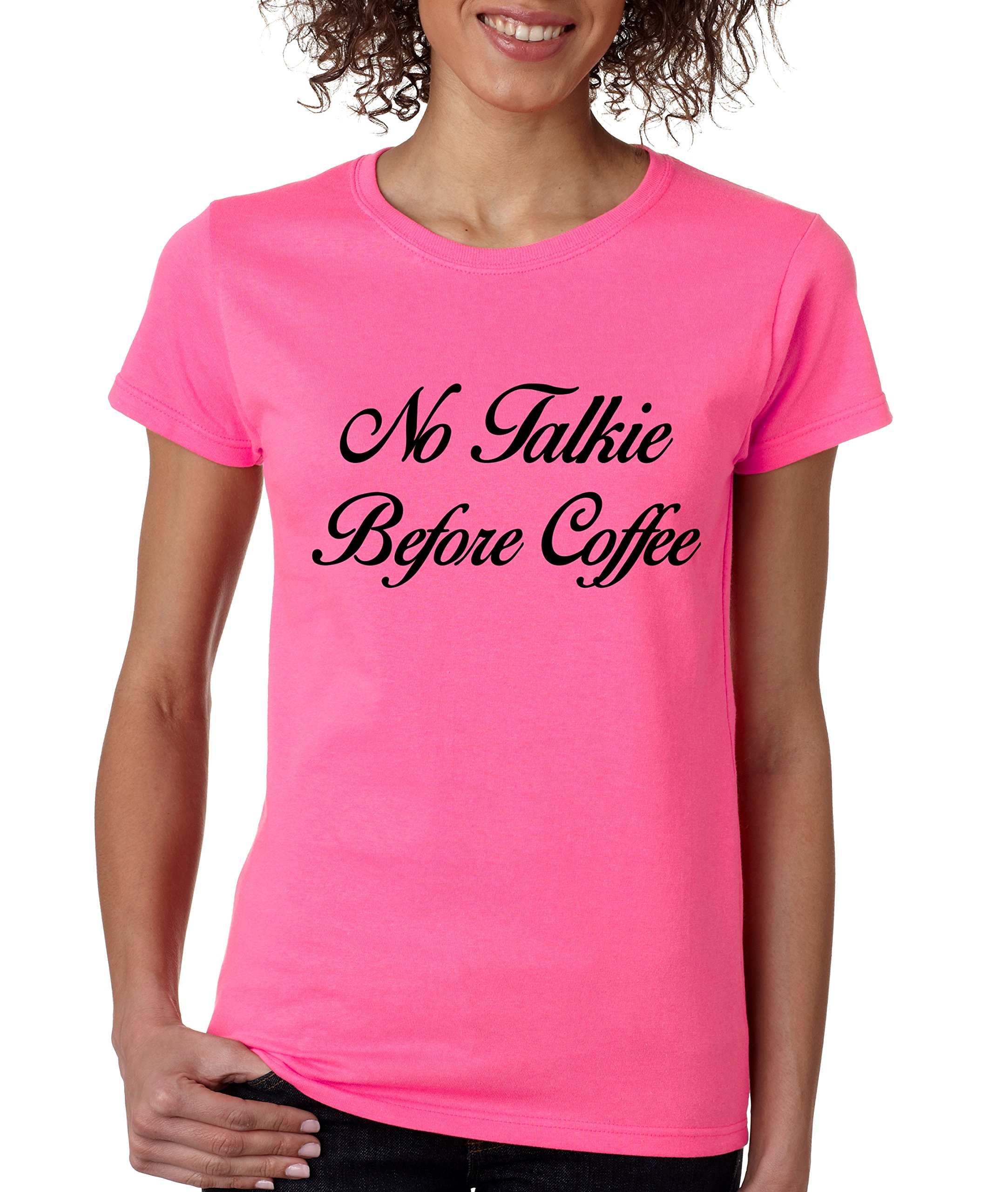 ALLNTRENDS Women's No Talkie Before Coffee Graphic T-Shirt - Funny Caffeine Lover Tee for Women - Perfect for Morning Coffee Runs & Casual Outfits