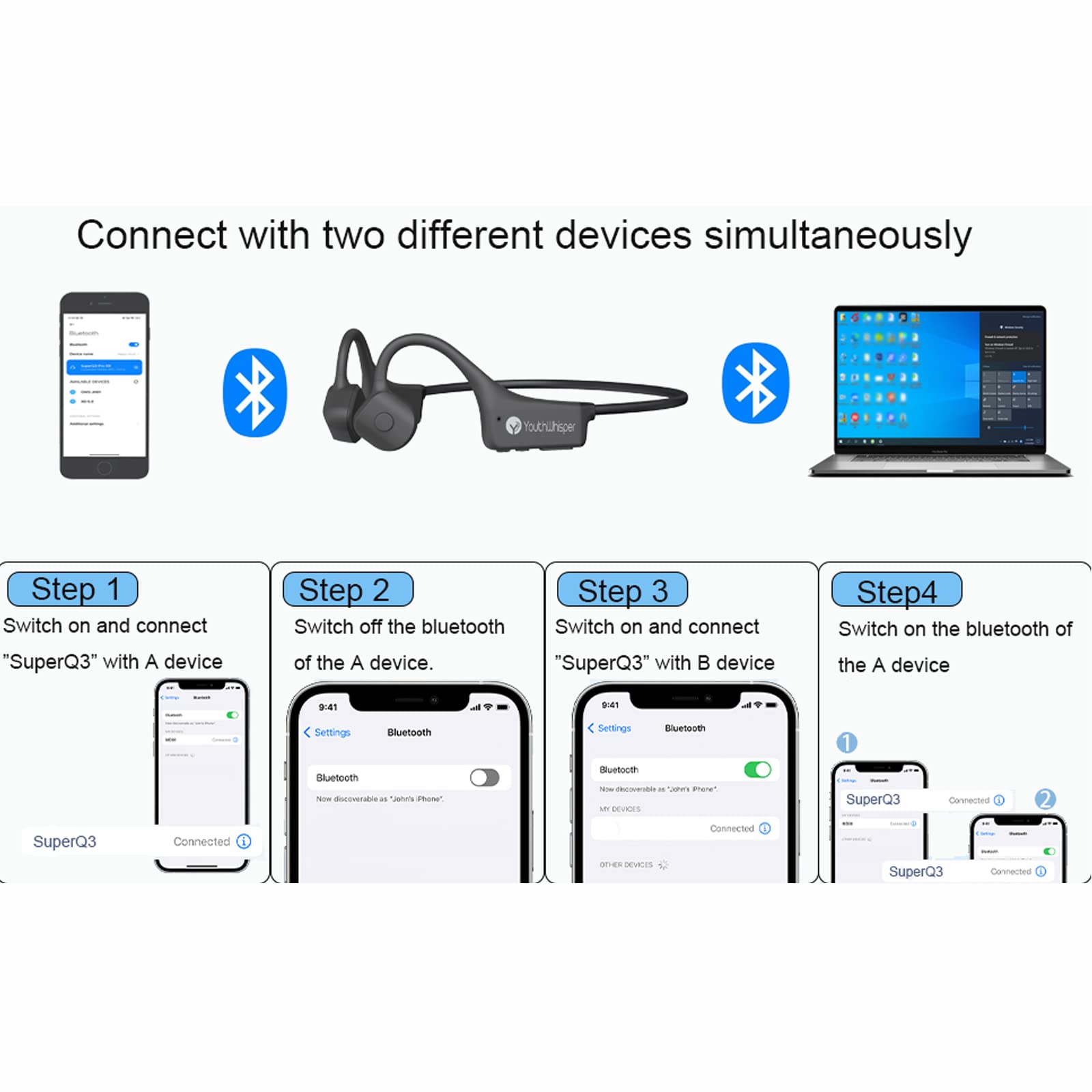 Bone Conduction Headphones Wireless Bluetooth 5.2 - Open Ear IP67 Waterproof Sport Headphones with Noise Cancelling Mic - Lightweight Comfortable for Running, Hiking, Cycling, Workouts & Outdoor Activities