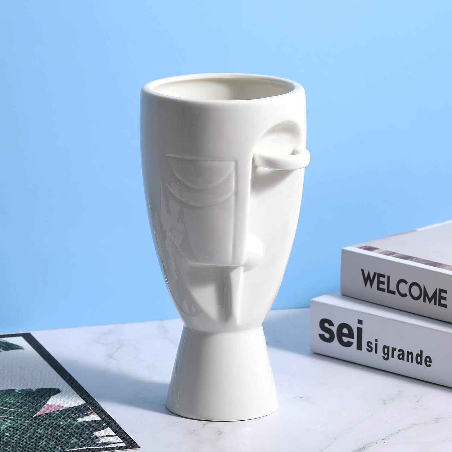 Handcrafted Ceramic Face Art Vases - Elegant Carved Face Design Floral Vases for Home & Office Decor (White) | Perfect for Boho Chic Interiors, Wedding Centerpieces & Unique Gift Ideas