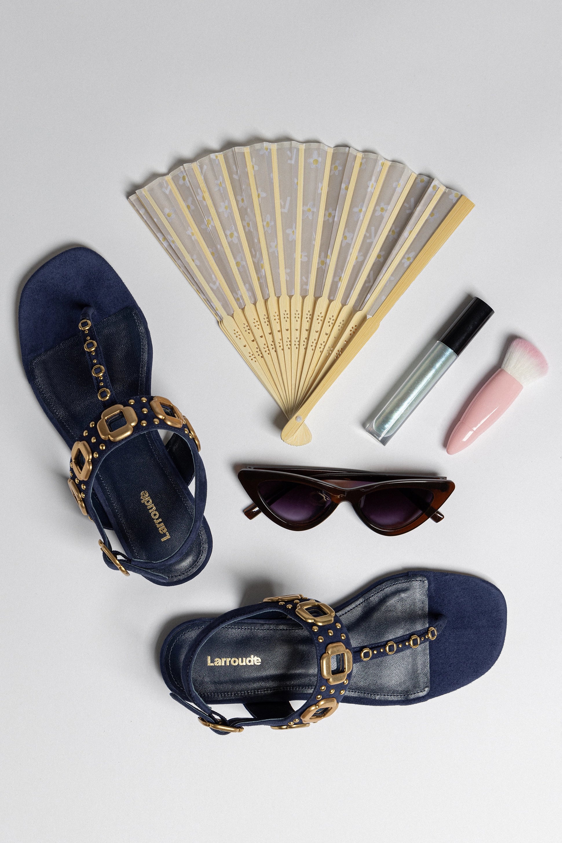 Milan Studs Thong Sandals for Women - Navy Blue Suede Beach Sandals, Comfortable Summer Flip Flops for Pool, Vacation & Casual Outfits
