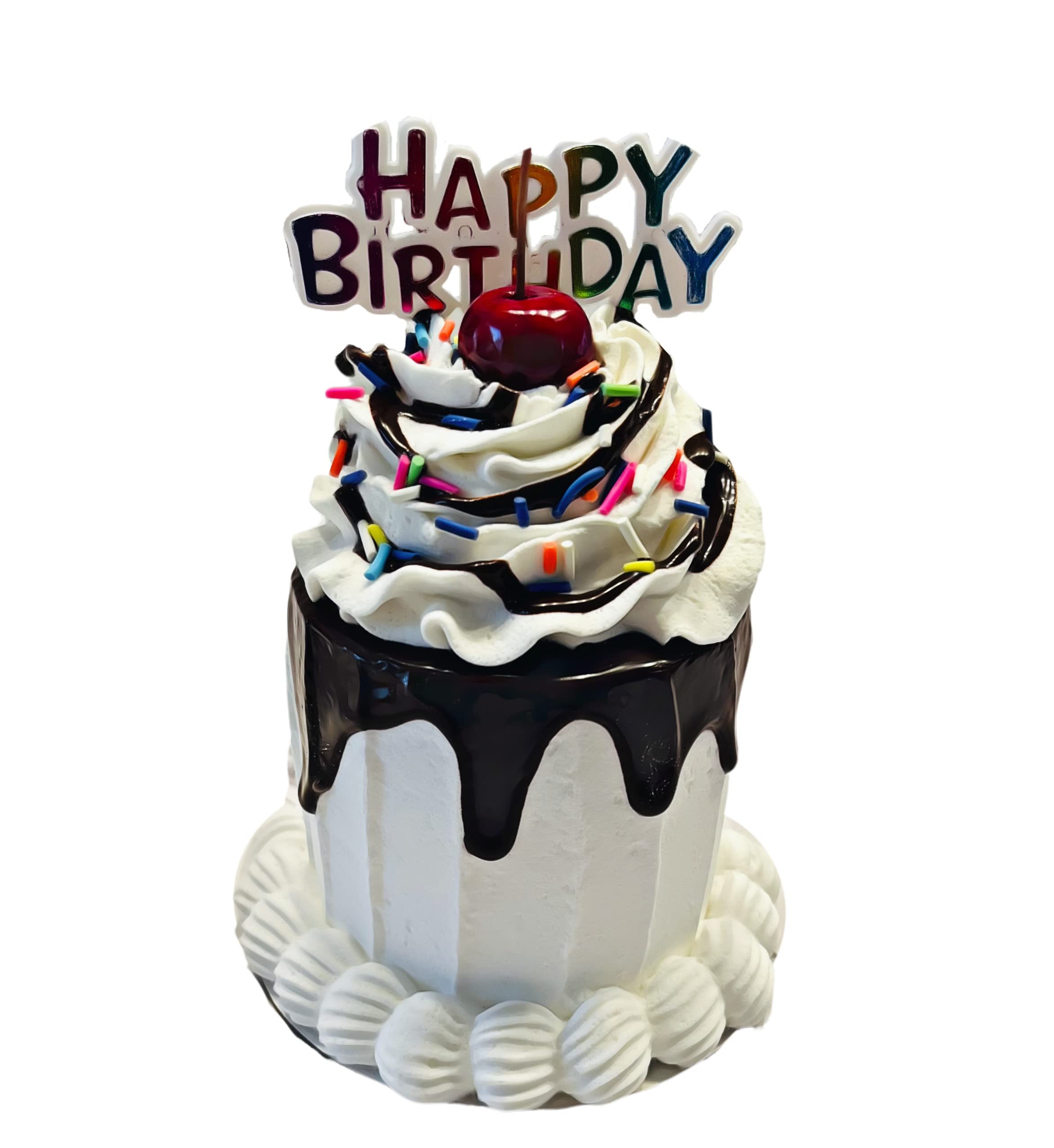 Realistic Fake Birthday Cake - Mini White Artificial Cake for Happy Birthday Gift, Cake Decor & Display - Perfect for Party Decorations, Photography Props, and Home Decoration