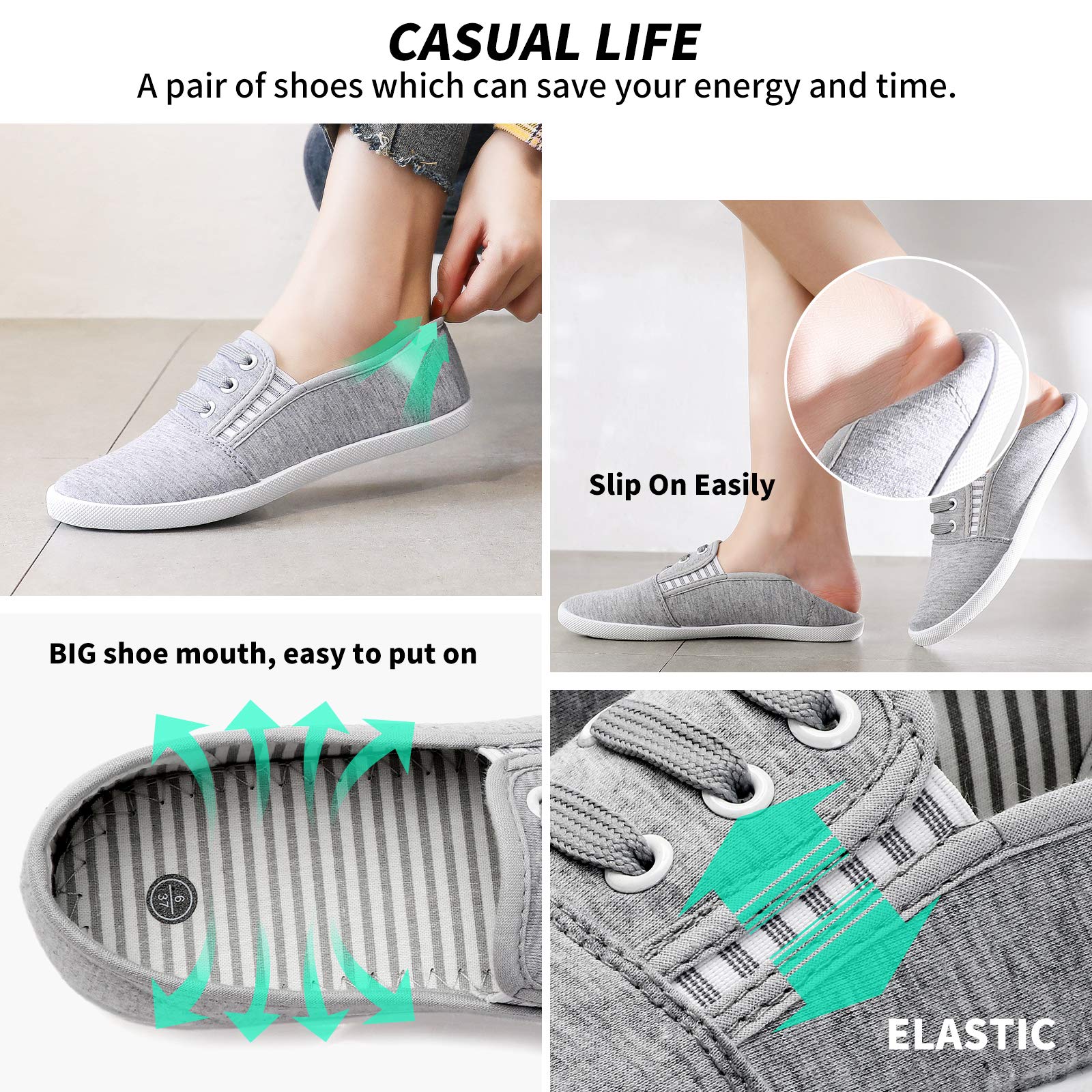 Kufeiti Women's Canvas Slip-On Sneakers - Comfortable Elastic Fashion Shoes in White & Black for Casual Wear, Walking & Everyday Outfits