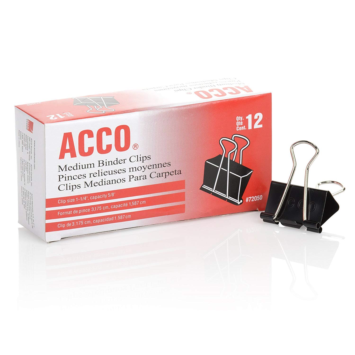 ACCO Medium Binder Clips - 120 Pack (12 Clips per Box, 10 Boxes) for Office, School & Home Organization | Heavy Duty Paper Clips for Documents, Files & Bulletin Boards (Model 72050)