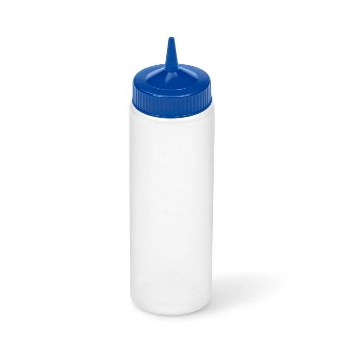 Vollrath 24 Oz Wide Mouth Clear Plastic Squeeze Bottle with Blue Cap - Perfect for Kitchen, Condiments, Sauces & Food Service Use