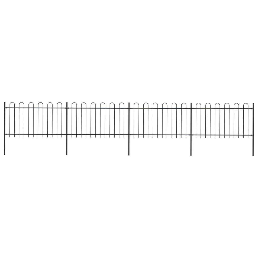 SKM 22.3ft Black Steel Garden Fence with Hoop Top - Durable Outdoor Decorative Fencing for Yard, Lawn, and Flower Bed Protection