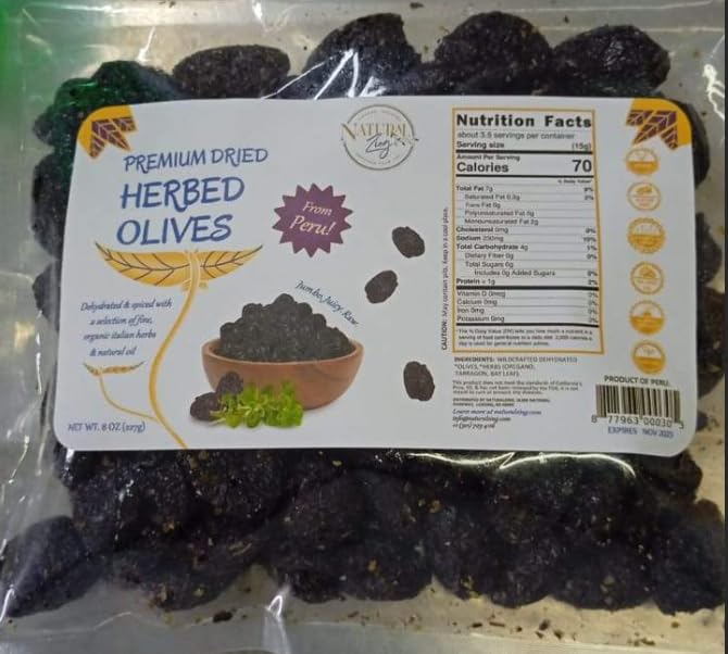 Organic Peruvian Black Botija Olives - Raw, Pitted, Herb-Infused | Unbrined, Rich Flavor | Perfect for Snacking, Cooking, Charcuterie & Mediterranean Dishes | 8 oz Pack | Premium Gourmet Olives for Salads, Tapas & Cheese Boards