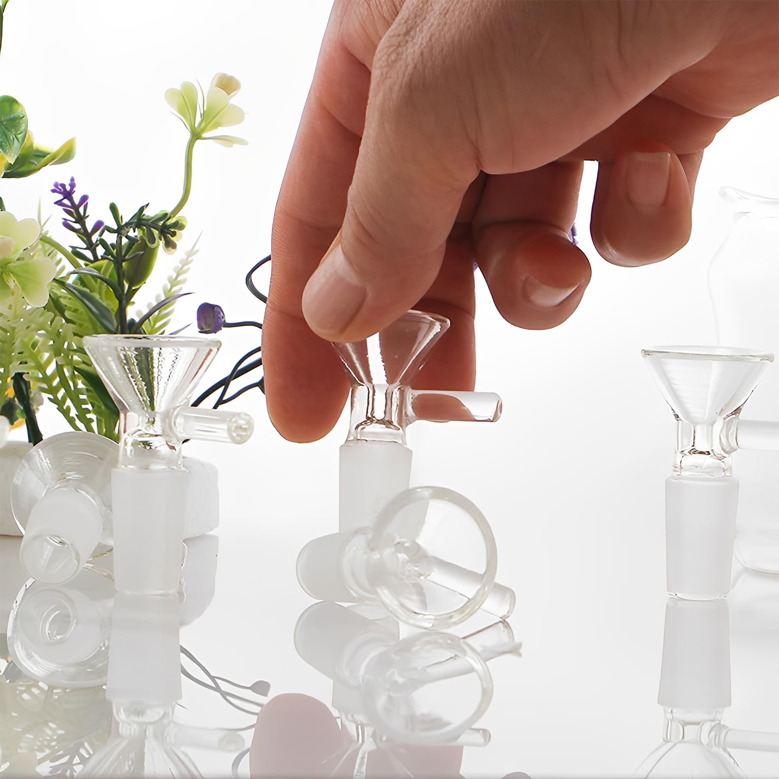 6Pcs 14mm Glass Funnel Set - 14mm Male Glass Slide Bowl & Scientific Test Funnel - Clear Lab Glassware for Chemistry Experiments & Smoking Accessories - Perfect for Laboratory Use & Herbal Preparation