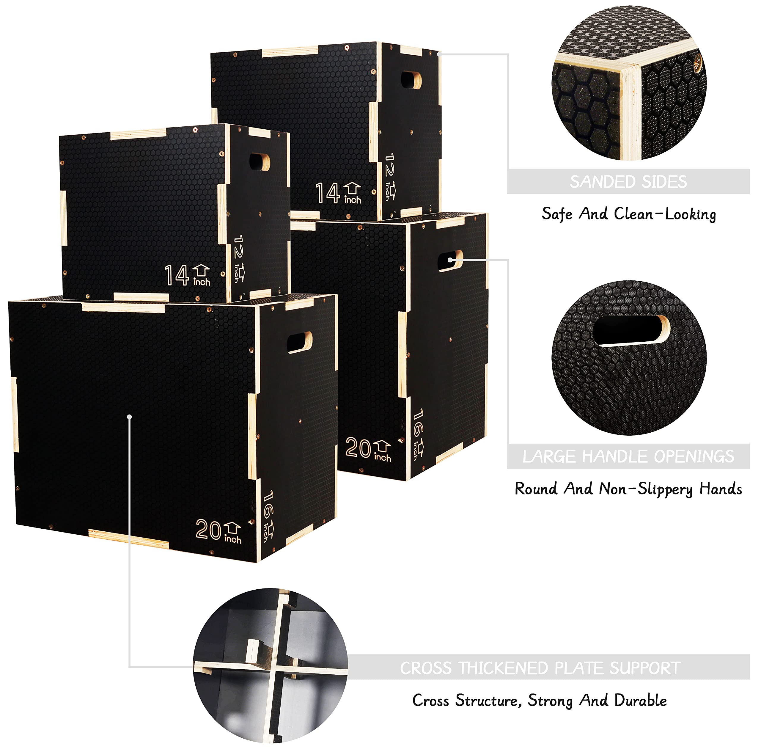 3-in-1 Non-Slip Wooden Plyo Box for CrossFit & Home Gym - Adjustable Height Plyometric Jump Box for Exercise & Training - Perfect for HIIT, Cardio & Strength Workouts