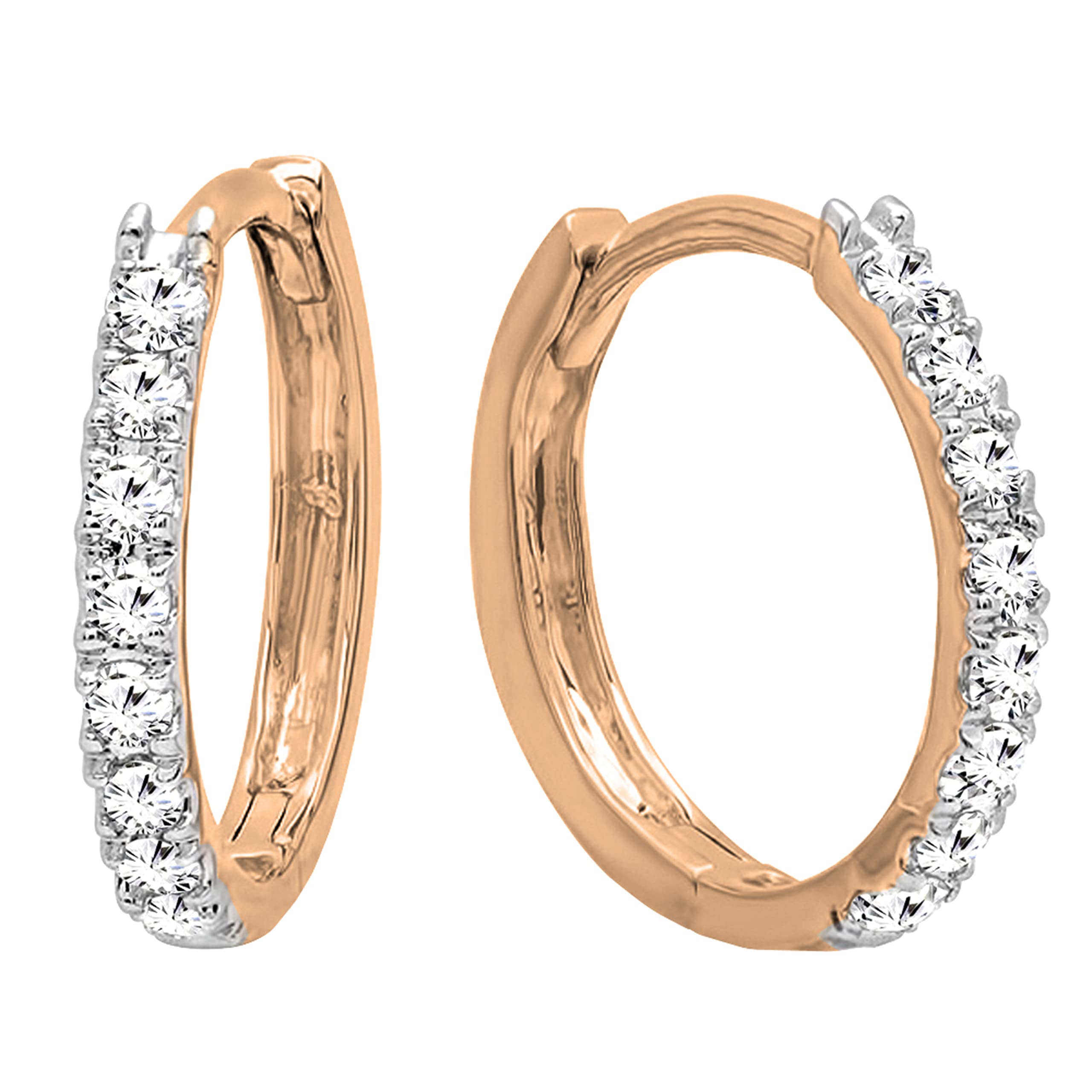 14K Gold Round White Diamond Huggie Hoop Earrings for Women - Dazzlingrock Collection | Elegant Everyday Jewelry, Perfect for Work, Date Night & Special Occasions