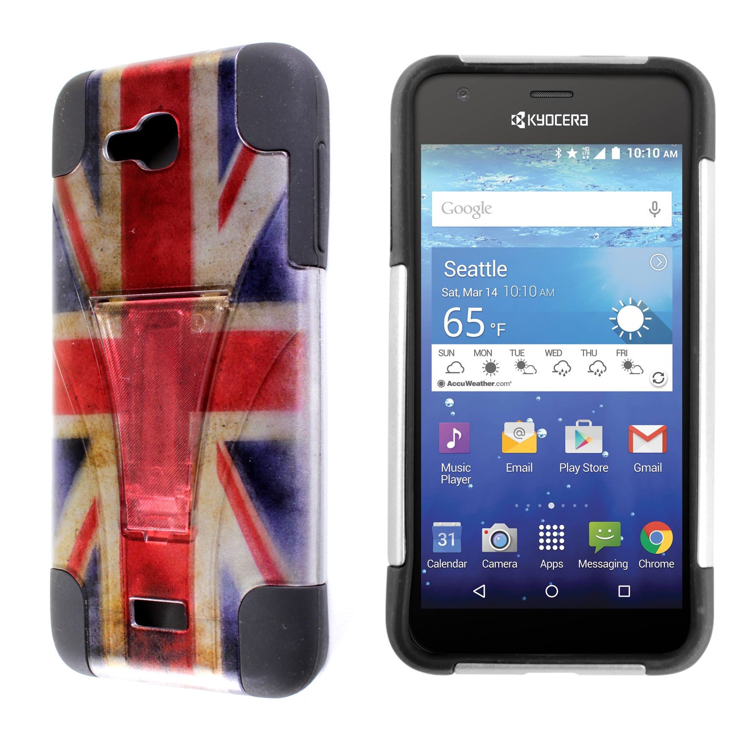 Kyocera Hydro Air & Hydro Wave Phone Case - CoverON® Dual Defense Hybrid Kickstand Hard Cover with British UK Flag Design | Protective Armor for Everyday Use & Outdoor Activities