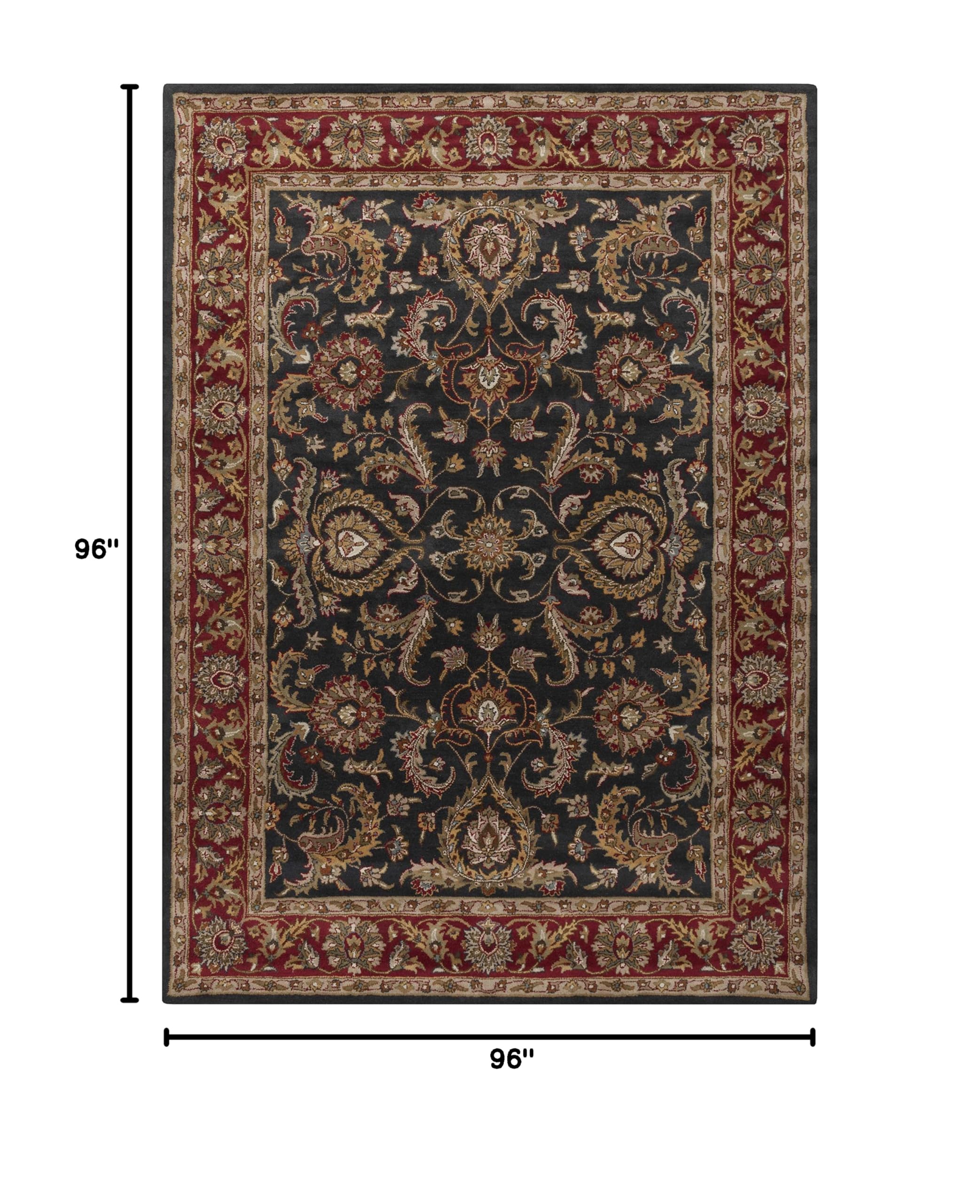 Hauteloom Bunola Wool Area Rug for Living Room & Bedroom - Traditional Handmade Round Rug in Red, Navy, Mustard - 8 Foot Round - Soft & Durable Home Decor for Cozy Spaces