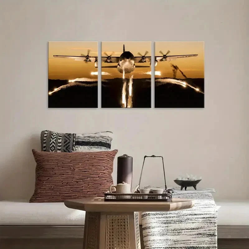 3-Piece Military Transport Aircraft Metal Poster Set - Ready to Hang Wall Art Decor for Aviation Enthusiasts & Home Office - Perfect for Man Cave, Bedroom, or Military Themed Room
