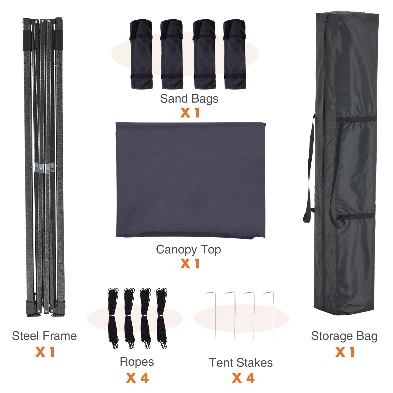 Sweetcrispy 10x10 Pop Up Canopy Tent - Heavy Duty Waterproof Portable Shade with Sand Bags for Outdoor Parties, Backyard Events, Camping & Beach - Dark Grey Shelter