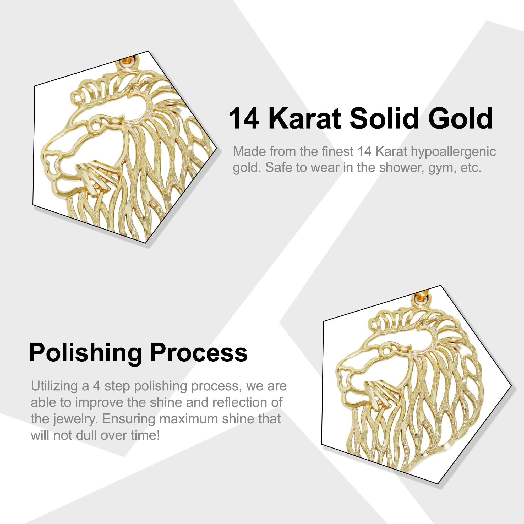 14K Solid Gold Lion's Head Charm Pendant - Elegant Jewelry Gift for Women & Men - Perfect for Necklaces, Bracelets & Special Occasions