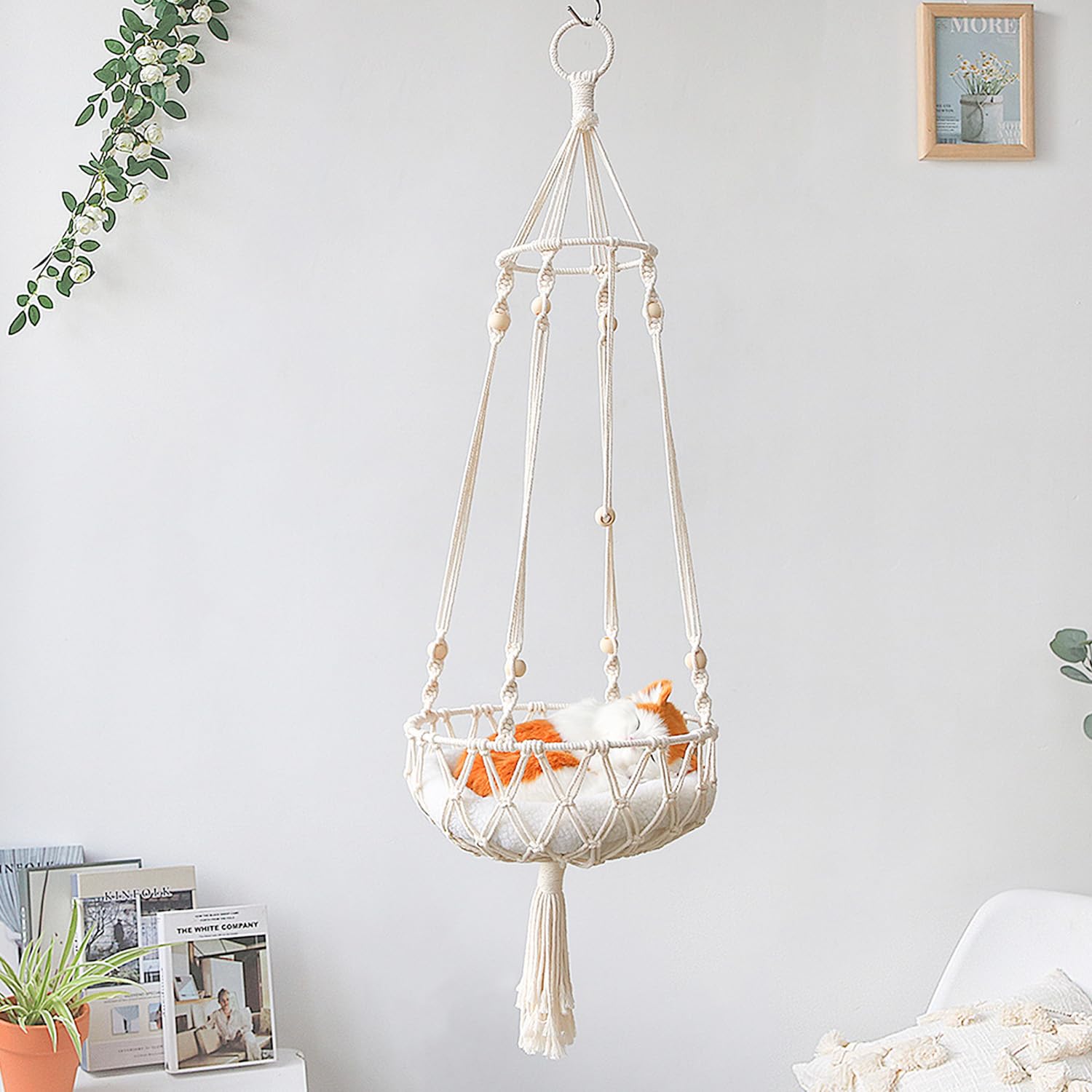 Handwoven Macrame Cat Hammock - Indoor Hanging Pet Bed with Swing Design for Cats, Cozy Cat Nest & Hanging Basket | Perfect for Windows, Balconies & Cat Play Areas
