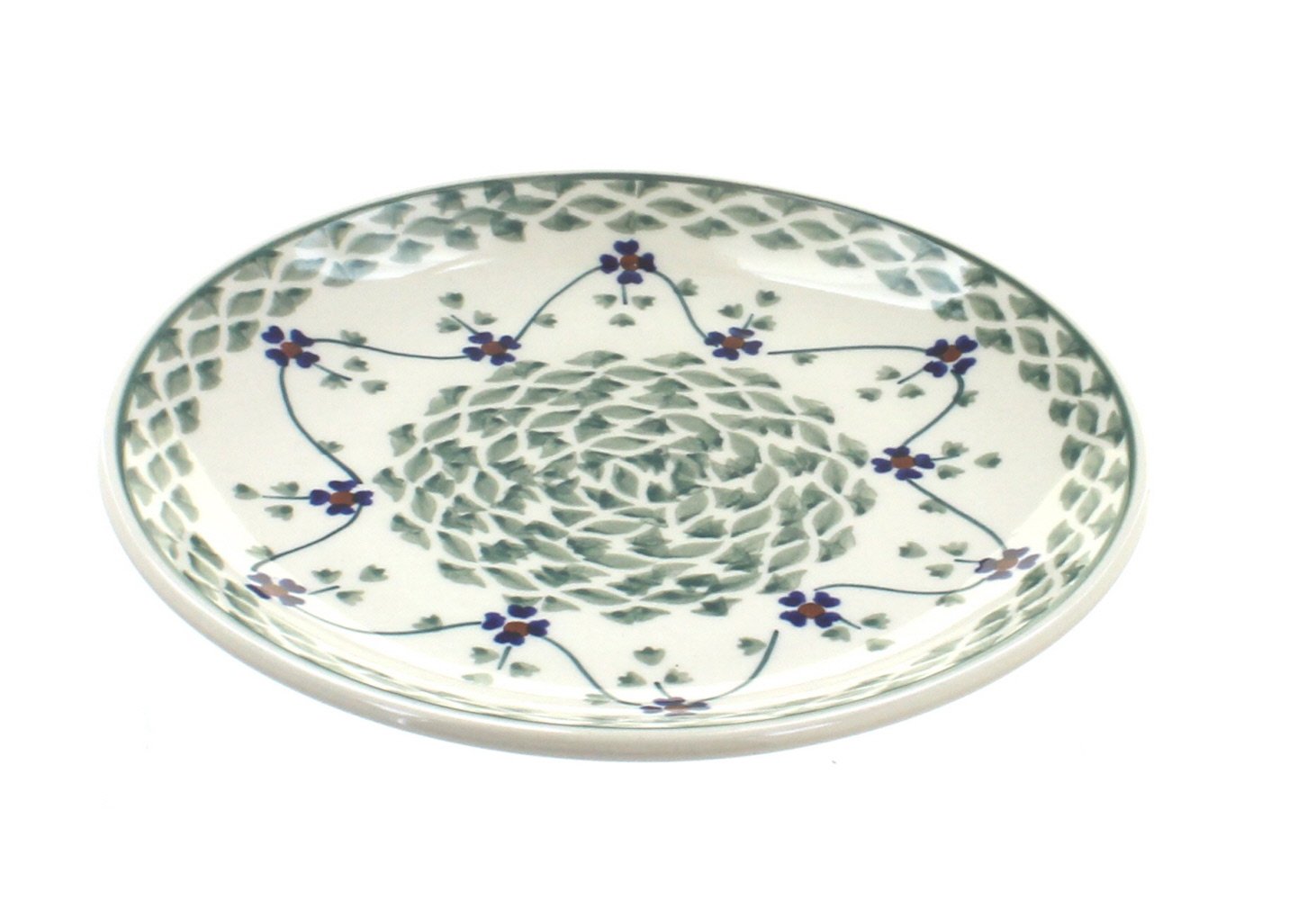 Handmade Blue Rose Polish Pottery Sage Floral Dessert Plate - Elegant Ceramic Appetizer Plate for Tea Parties, Weddings & Home Decor