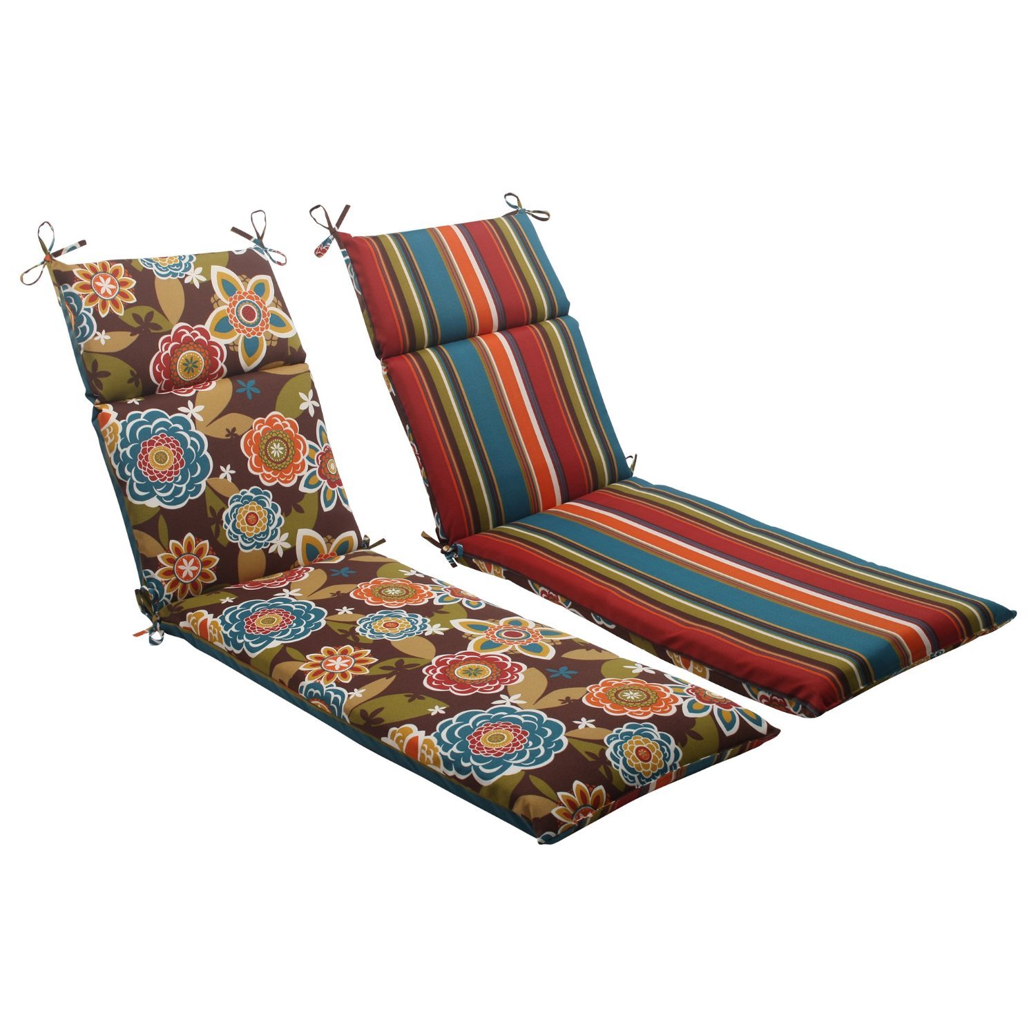 **Pillow Perfect Reversible Floral Stripe Indoor/Outdoor Chaise Lounge Cushion – Plush Fiber Fill, Weather & Fade Resistant, 72.5