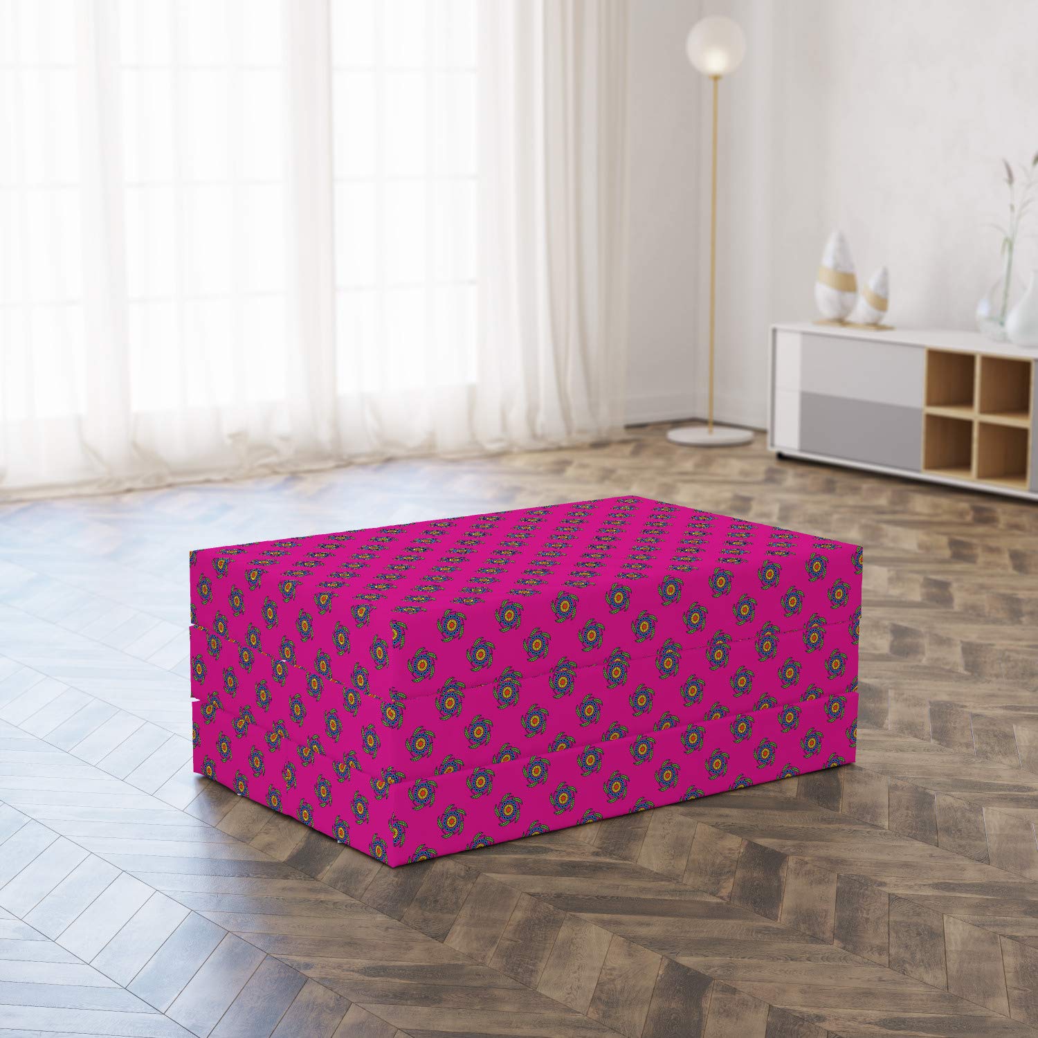 Ambesonne Hot Pink Foldable Mattress with Windmill Floral Design - 74.8