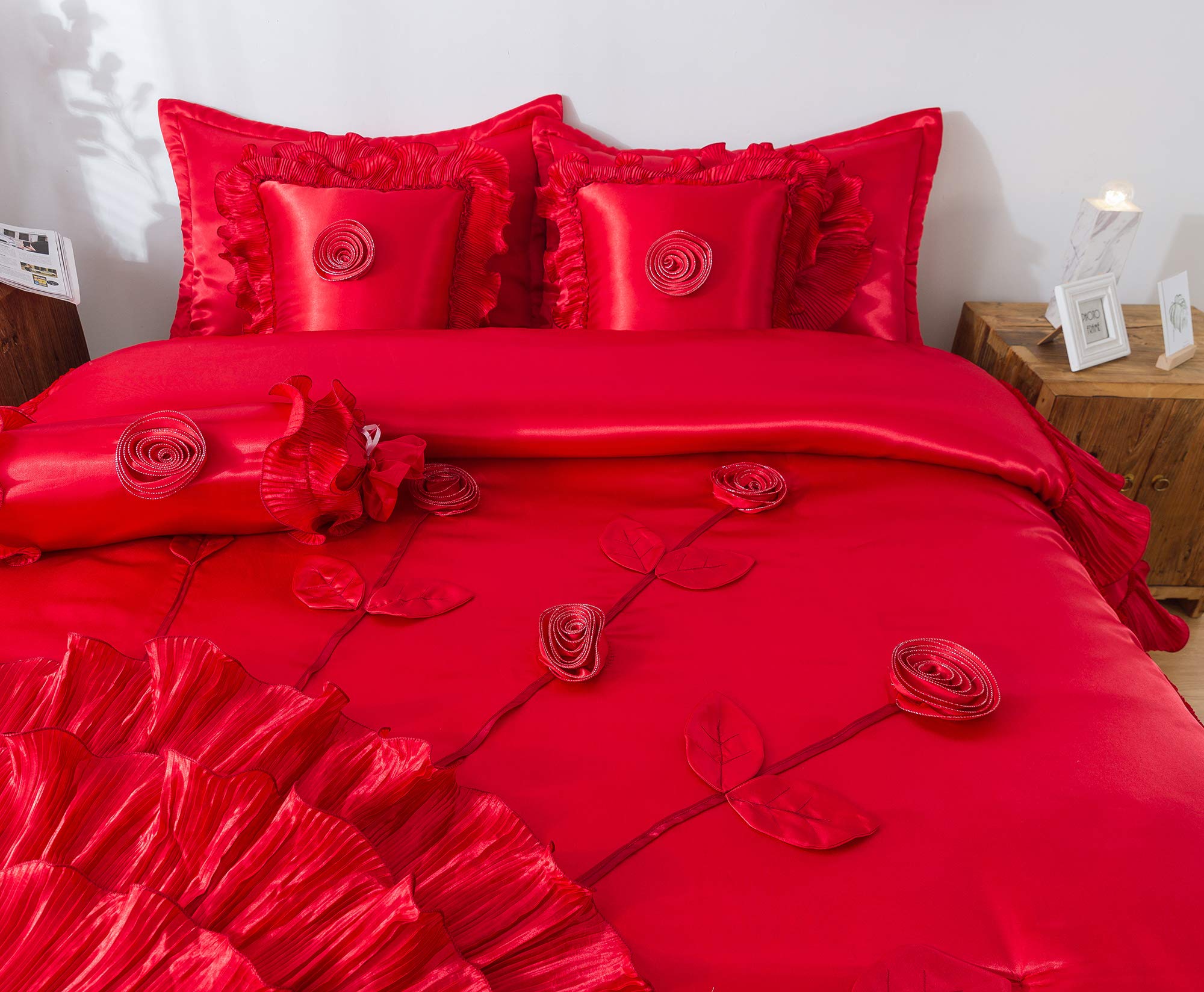Tache Home Fashion VEHY4174-K Ruffled Comforter Bedding Set King Size Red - Luxury Bedroom Decor for Master Suite, Guest Room & Cozy Retreat