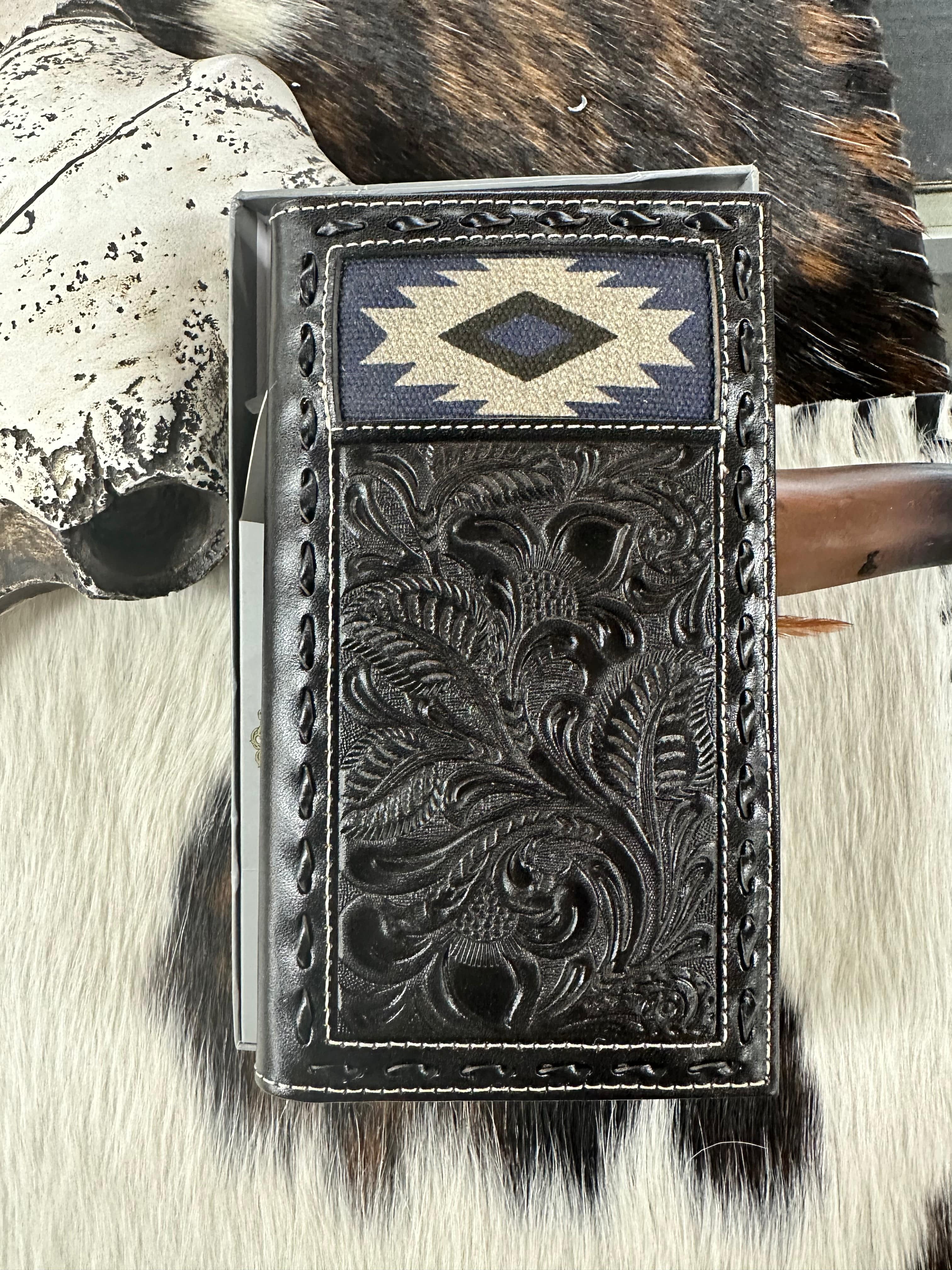 Nocona Genuine Leather Aztec Tooled Wallet for Men - Stylish Bifold Billfold with Card Slots - Perfect for Everyday Use, Travel & Gifting
