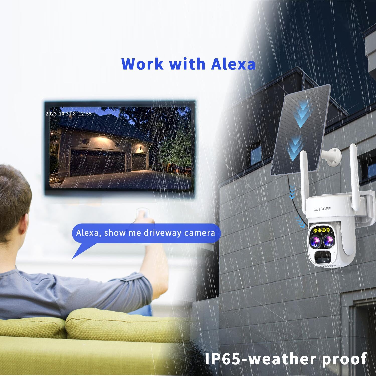 Wireless Outdoor Solar Security Camera with 360° PTZ, 2K HD, Night Vision & Waterproof - Alexa Compatible, Dual Lens 10x Zoom, No Monthly Fee - Ideal for Home Surveillance, Backyard Monitoring & Property Protection