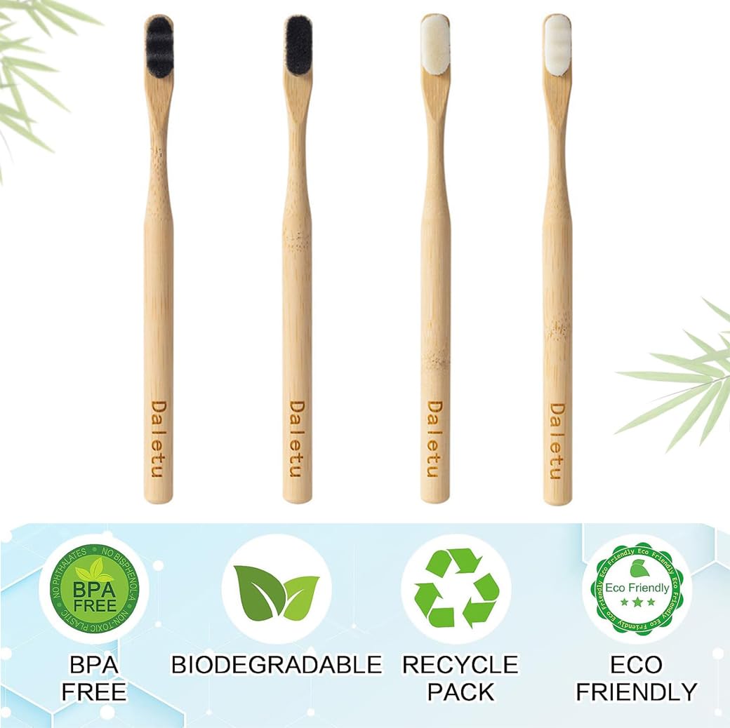 Eco-Friendly Bamboo Toothbrush with Extra Soft Bristles for Sensitive Teeth & Gum Recession - Biodegradable Natural Toothbrushes, 4-Pack - Perfect for Travel, Home & Zero-Waste Lifestyle