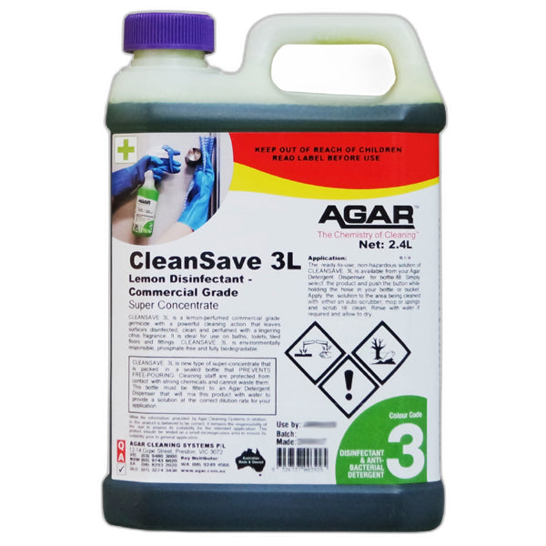 Agar CleanSave 3L Lemon Disinfectant Spray - Commercial Grade Disinfectant for Hospitals, Schools & Offices - Kills 99.9% Germs & Viruses - EPA Approved