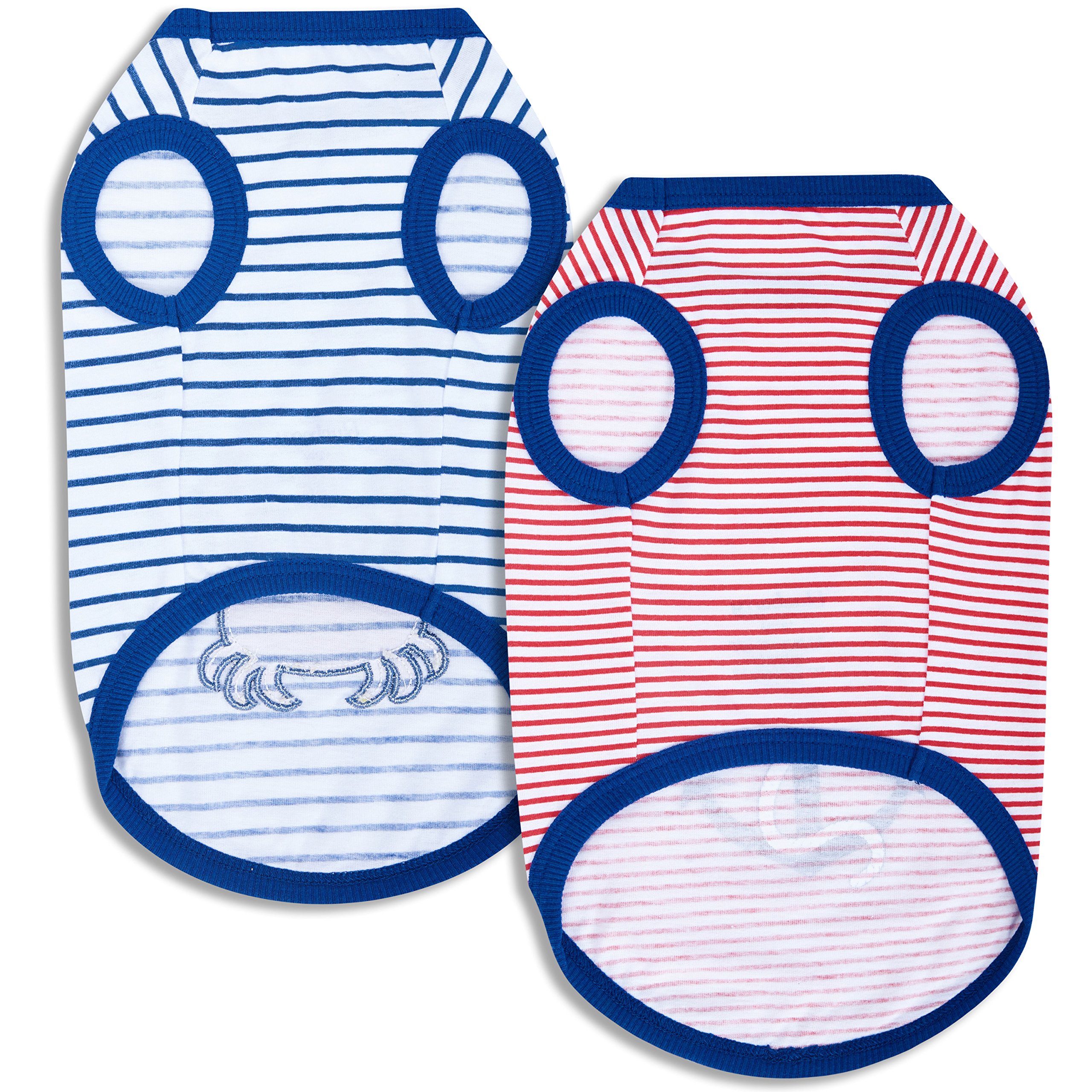 Blueberry Pet 2-Pack Soft Cotton Summer Beach Dog T-Shirts - Striped Tank Top for Small Dogs (10