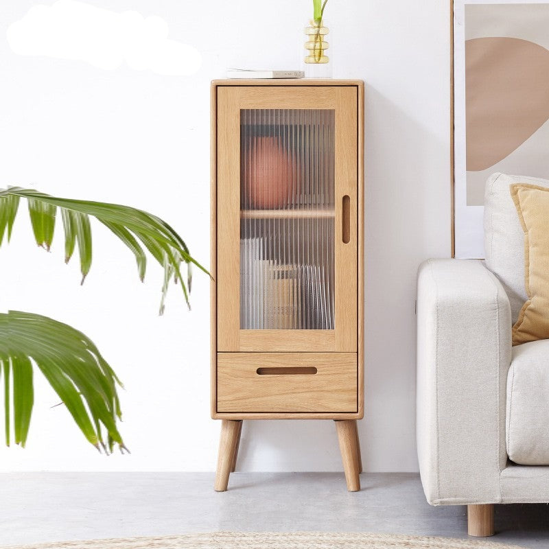 Solid Oak Wood TV Stand with Glass Doors - Stylish High Side Cabinet for Living Room, Bedroom, or Home Theater Storage