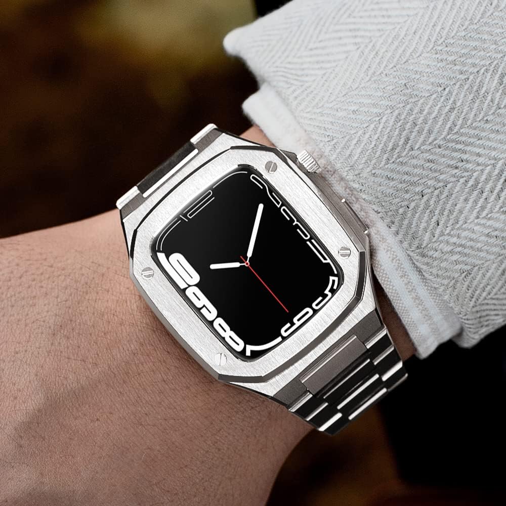Premium 316L Stainless Steel Luxury Rugged Metal Case for Apple Watch Series 9/8/7/6/5/4/SE - Protective Cover Compatible with 41mm 44mm 45mm iWatch - Durable Sports & Outdoor Adventure Accessory