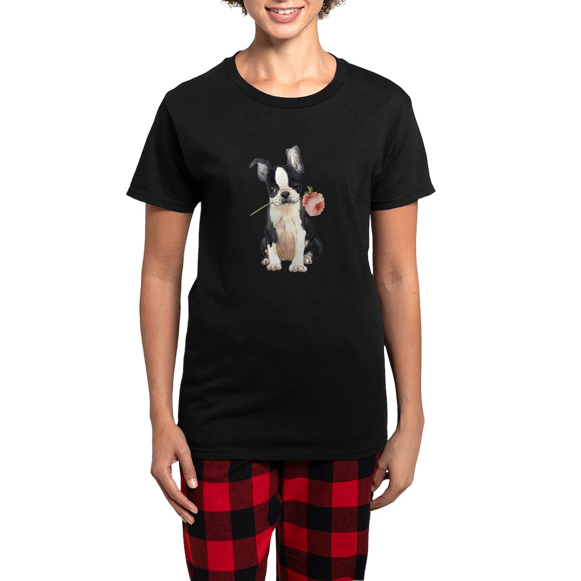 Boston Terrier Rose Pajamas for Women - Cute Dog Print Sleepwear & Lounge Pants Set - Soft Cotton PJs for Sleep, Relaxing at Home or Gift Giving