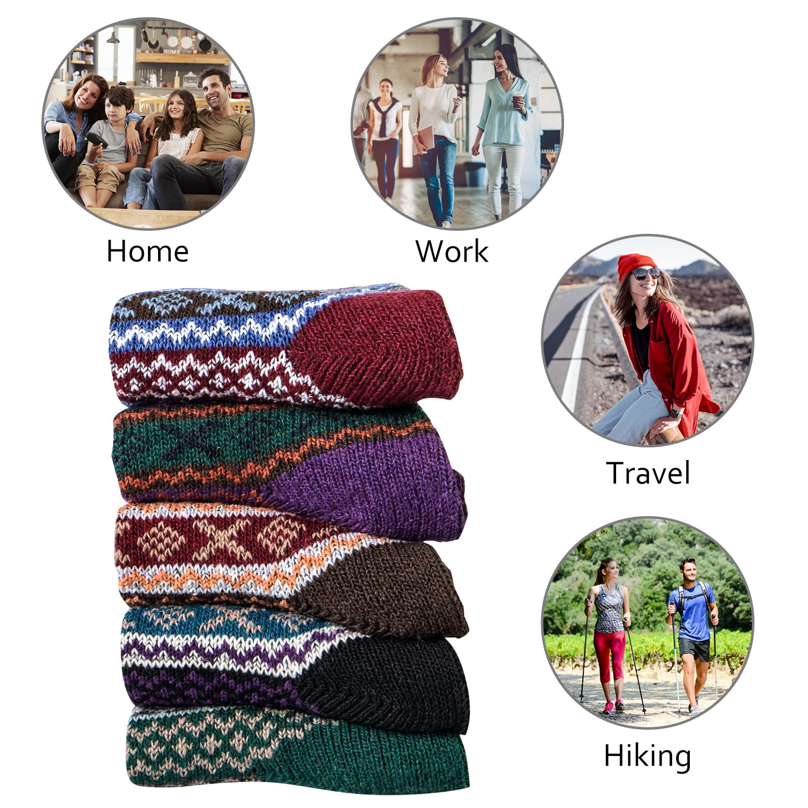 5 Pack Women's Wool Winter Socks - Warm Thick Knit Crew for Hiking & Gifts