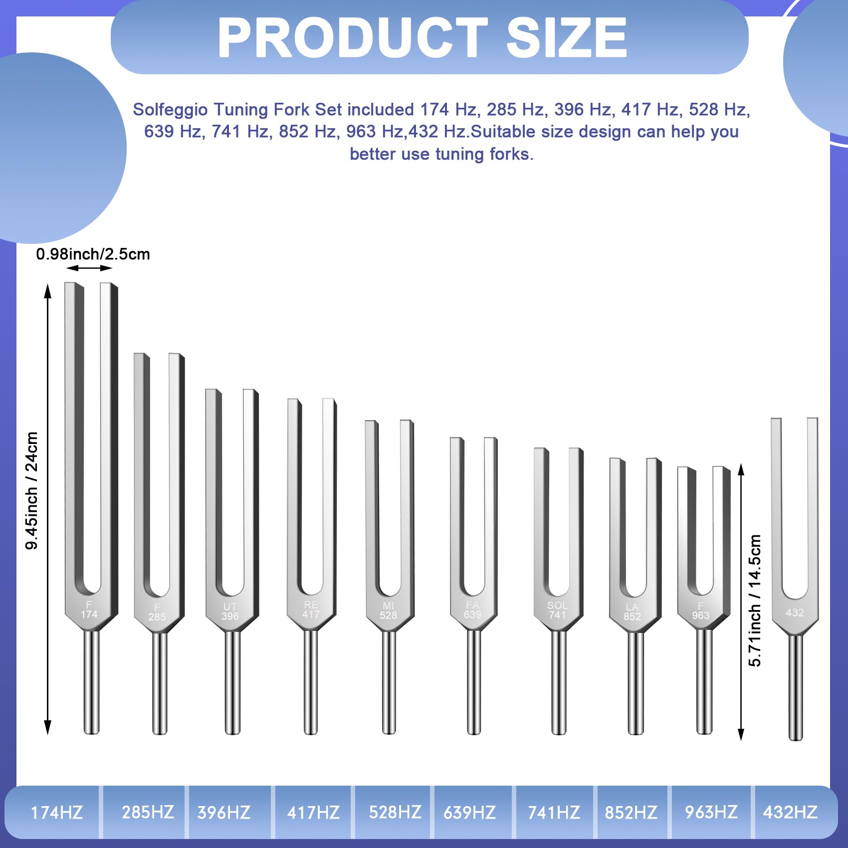 Solfeggio Tuning Fork Set - 10 Pack Silver Tuning Forks for Body Relaxation, Yoga Meditation, Sound Therapy, Stress Relief, Chakra Healing, Sound Bath | Perfect for Energy Healing, Spiritual Practices & Holistic Wellness Sessions