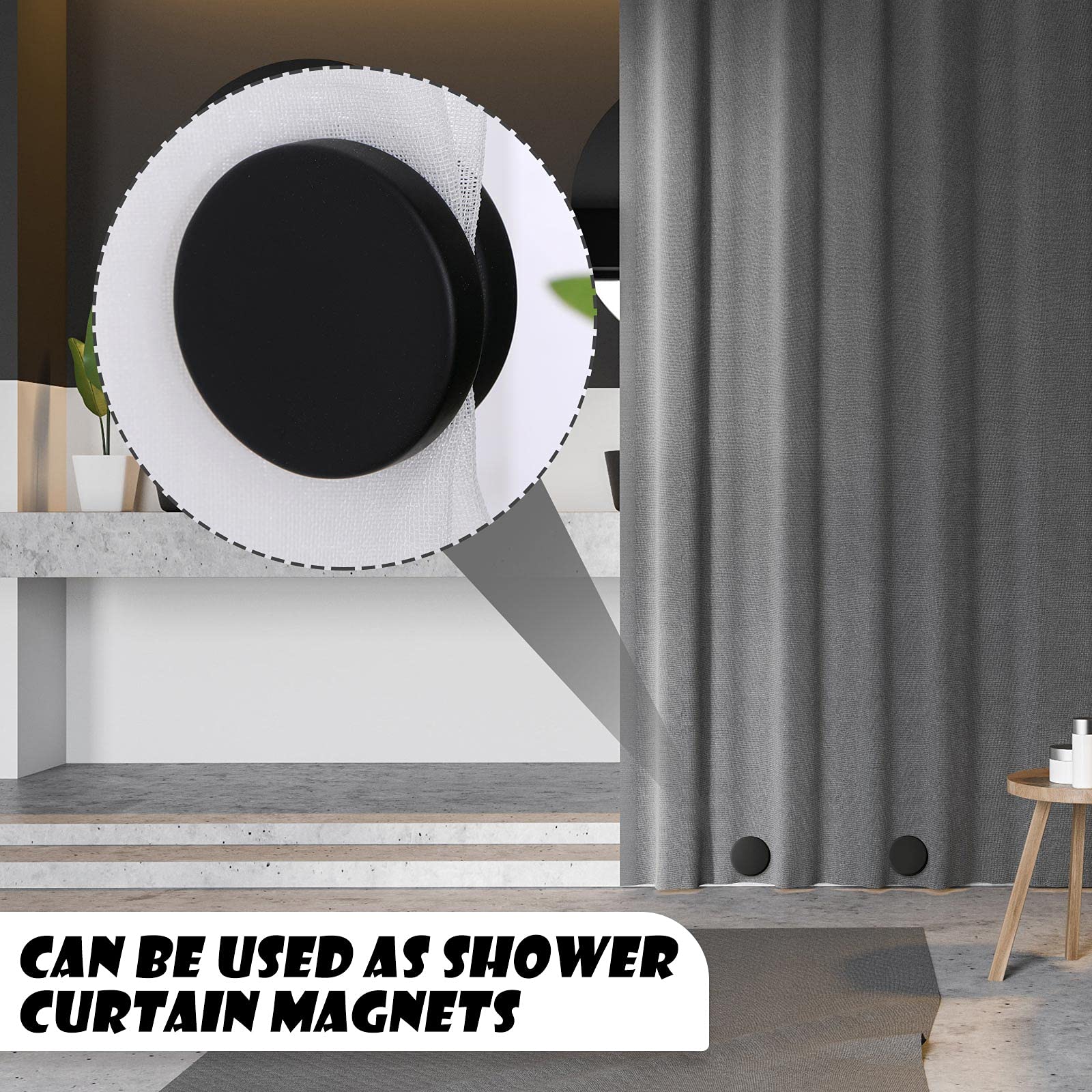 Jetec 6 Pairs Waterproof Magnetic Shower Curtain Weights - Prevent Curtain Liner from Blowing, No Sew Round Tablecloth Magnets for Bathroom, Kitchen & Outdoor Use (Black)
