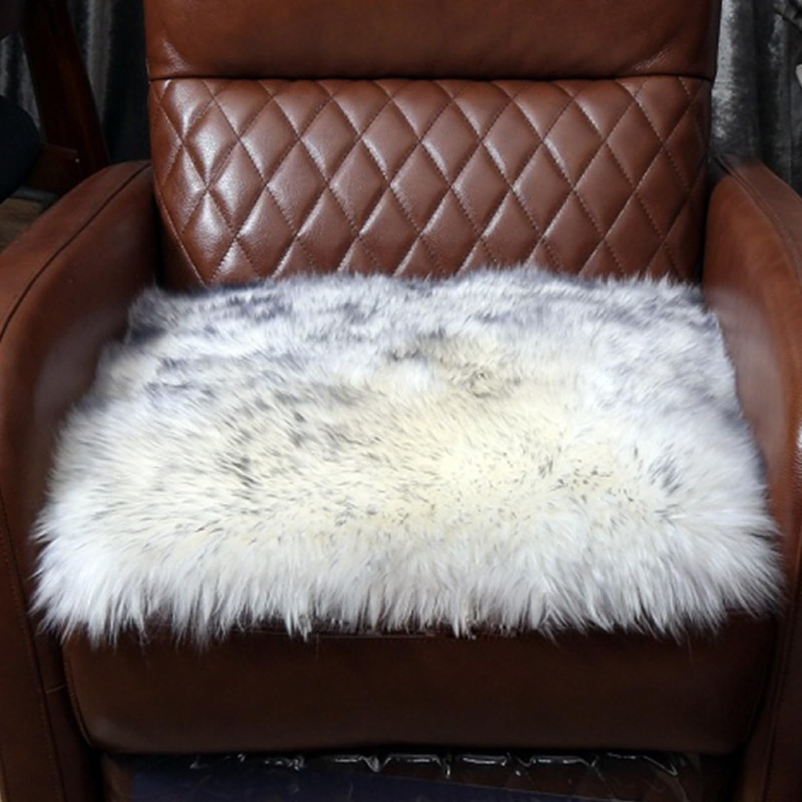 OKAYDA 18x18 Inch Natural Wool Sheepskin Chair Pad - Non-Slip Square Seat Cushion for Office Chairs, Dining Chairs, Car Seats & Sofas (Grey Tips) - Soft & Comfortable Home & Office Decor Accessory
