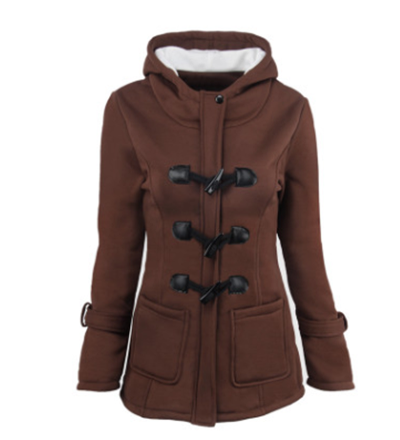 Women's Warm Winter Fur Collar Jacket with Horn Buttons - Long Down Coat Parka Plus Size Hooded Jacket for Cold Weather & Outdoor Activities