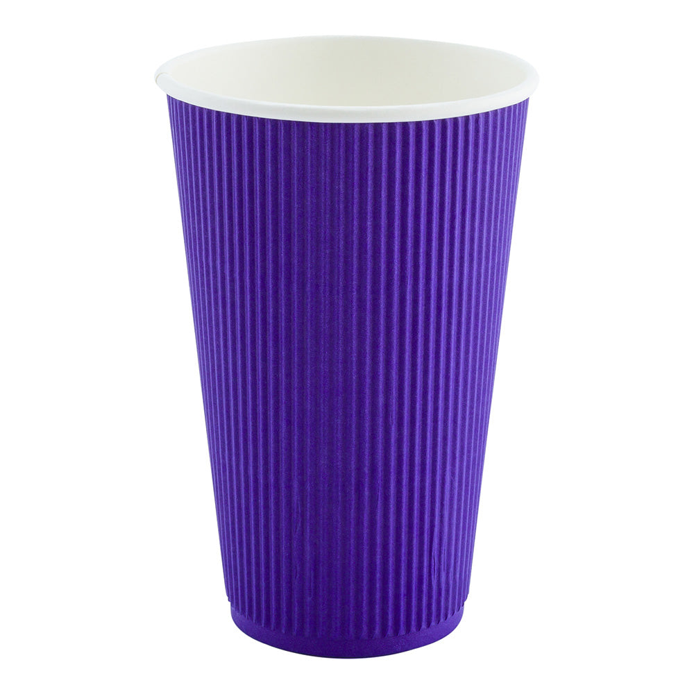 Premium 16 oz Royal Purple Paper Coffee Cups with Ripple Wall - 3.5