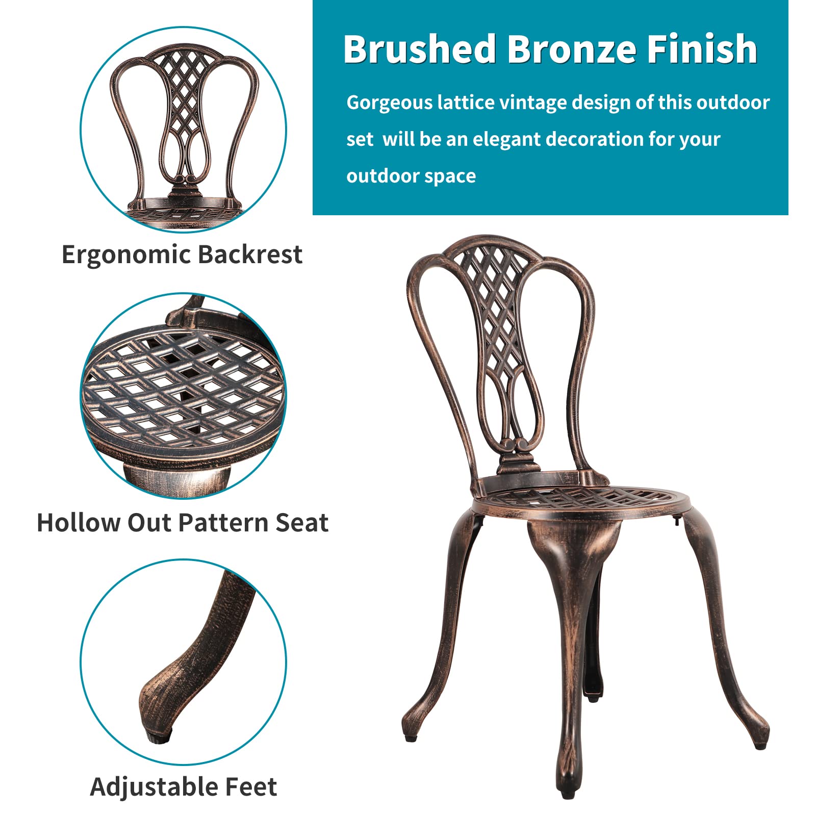Verano Garden 3-Piece Outdoor Bistro Set - Rust-Resistant Cast Aluminum Patio Table & Chairs with Antique Bronze Finish, Weatherproof for Year-Round Use - Perfect for Small Balconies, Patios, and Indoor Dining Areas