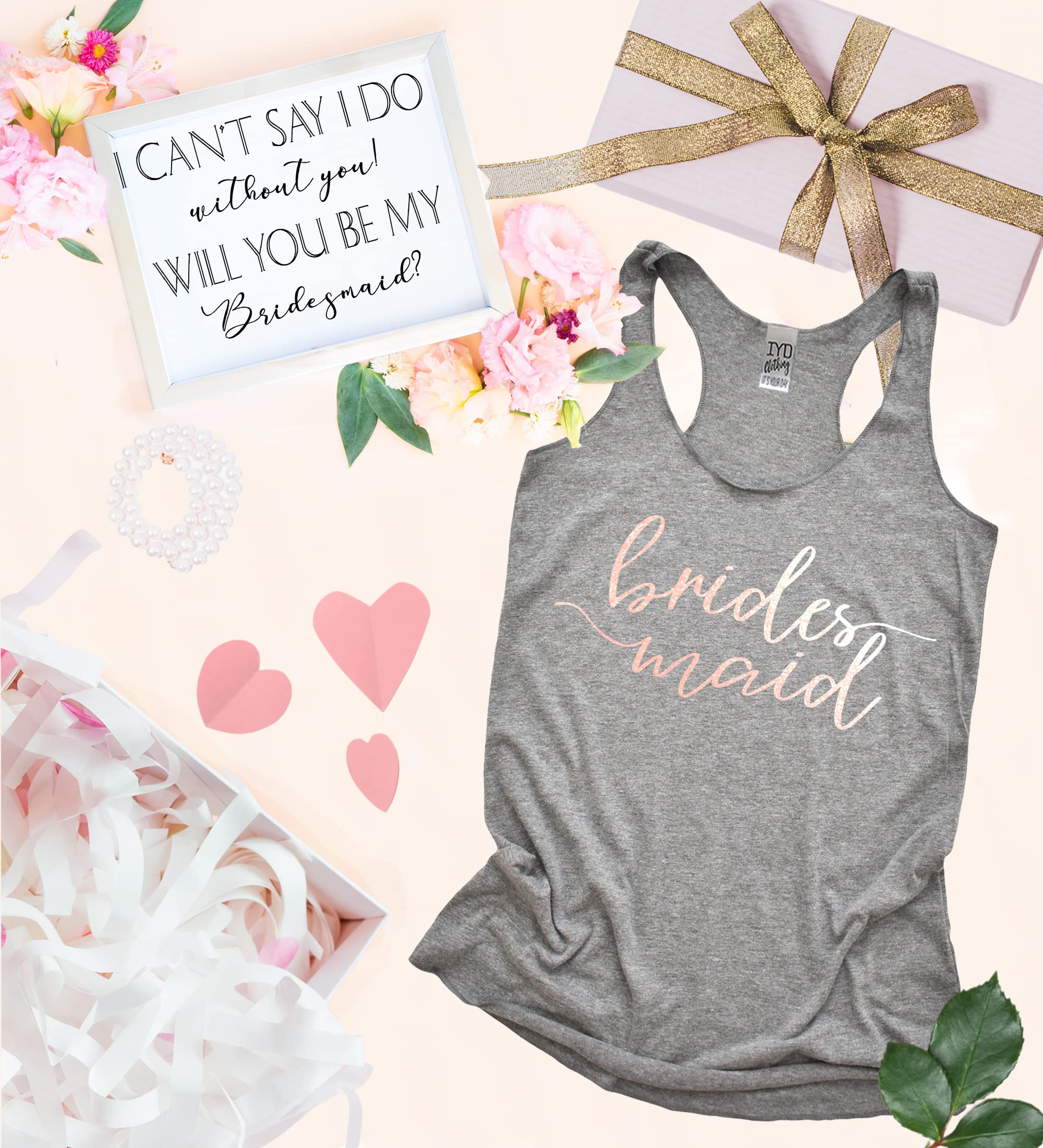 Rose Gold Bridal Party Tri-Blend Racerback Tank Top for Women - Soft & Comfortable Bridesmaid Gift for Weddings, Bachelorette Parties & Girls' Night Out