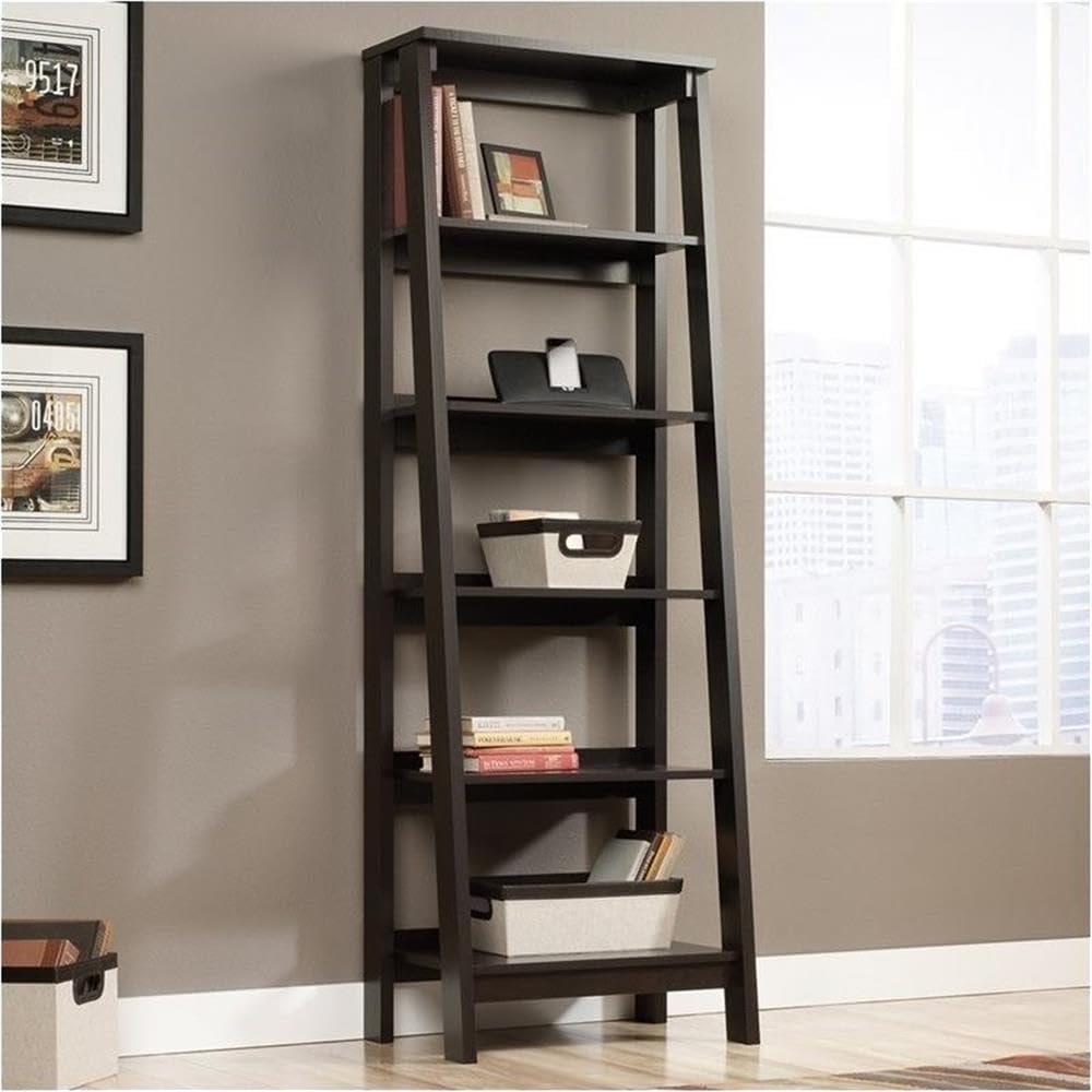 Pemberly Row 5 Shelf Bookcase in Jamocha Wood - Sturdy Wooden Bookshelf for Home Office, Living Room & Bedroom Storage Organizer