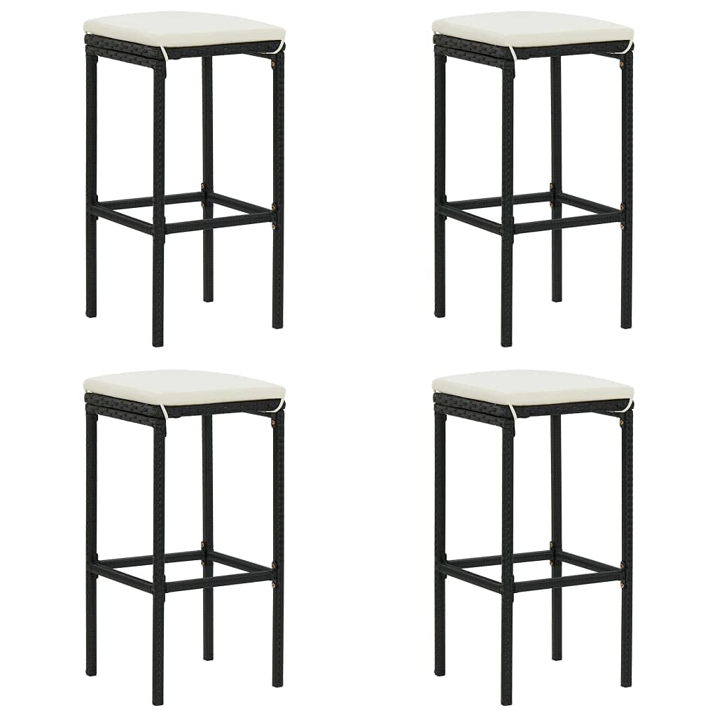 5-Piece Black Poly Rattan Outdoor Bar Set with Table & 4 Chairs, Cushions Included - Perfect for Patio, Garden, Poolside & Backyard Entertaining