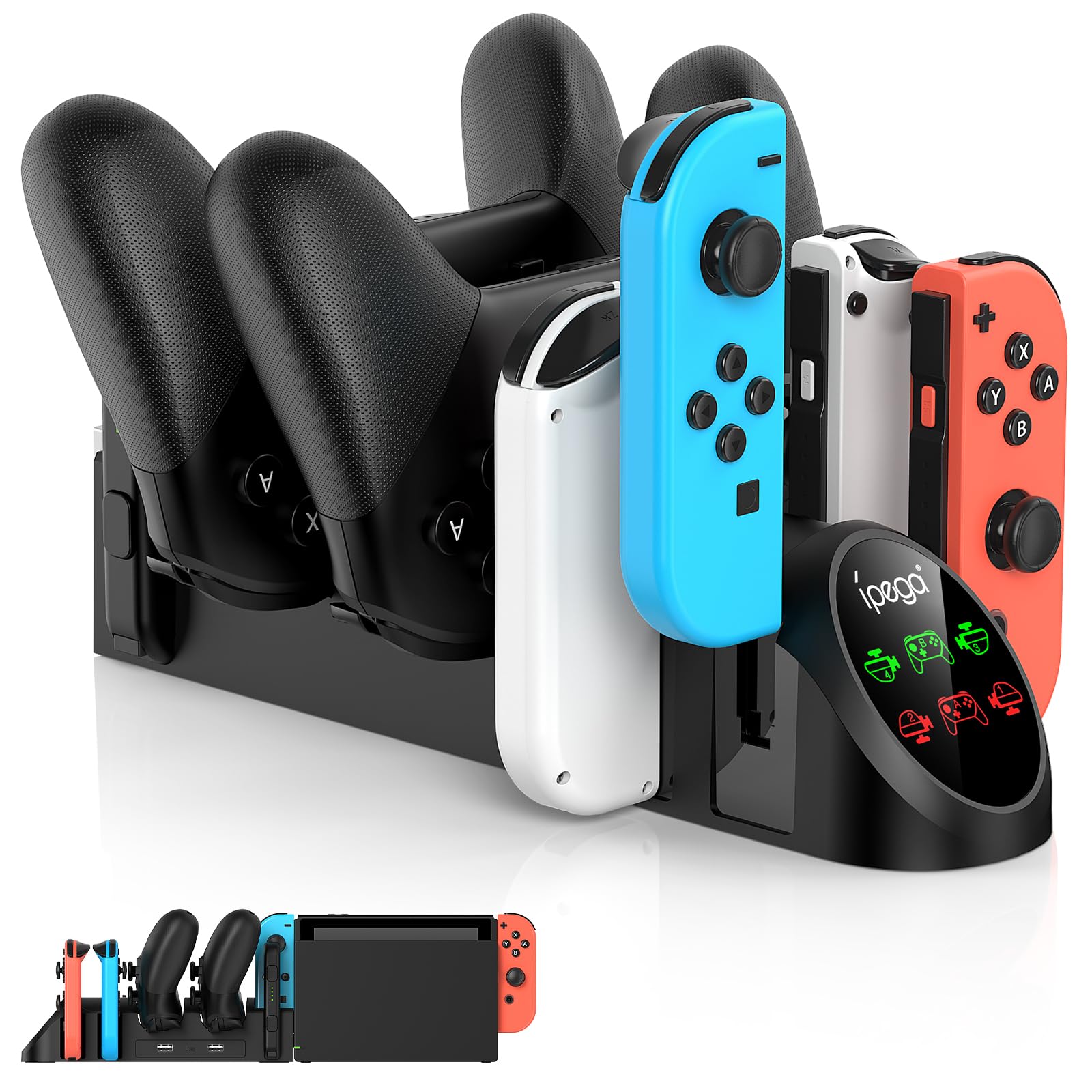 FastSnail Switch Pro Controller Charging Dock - Dual USB 2.0 Port Charger Stand for Nintendo Switch Pro Controllers, Joy-Cons & OLED Model | Multi-Function Gaming Accessory for Home & Travel Use