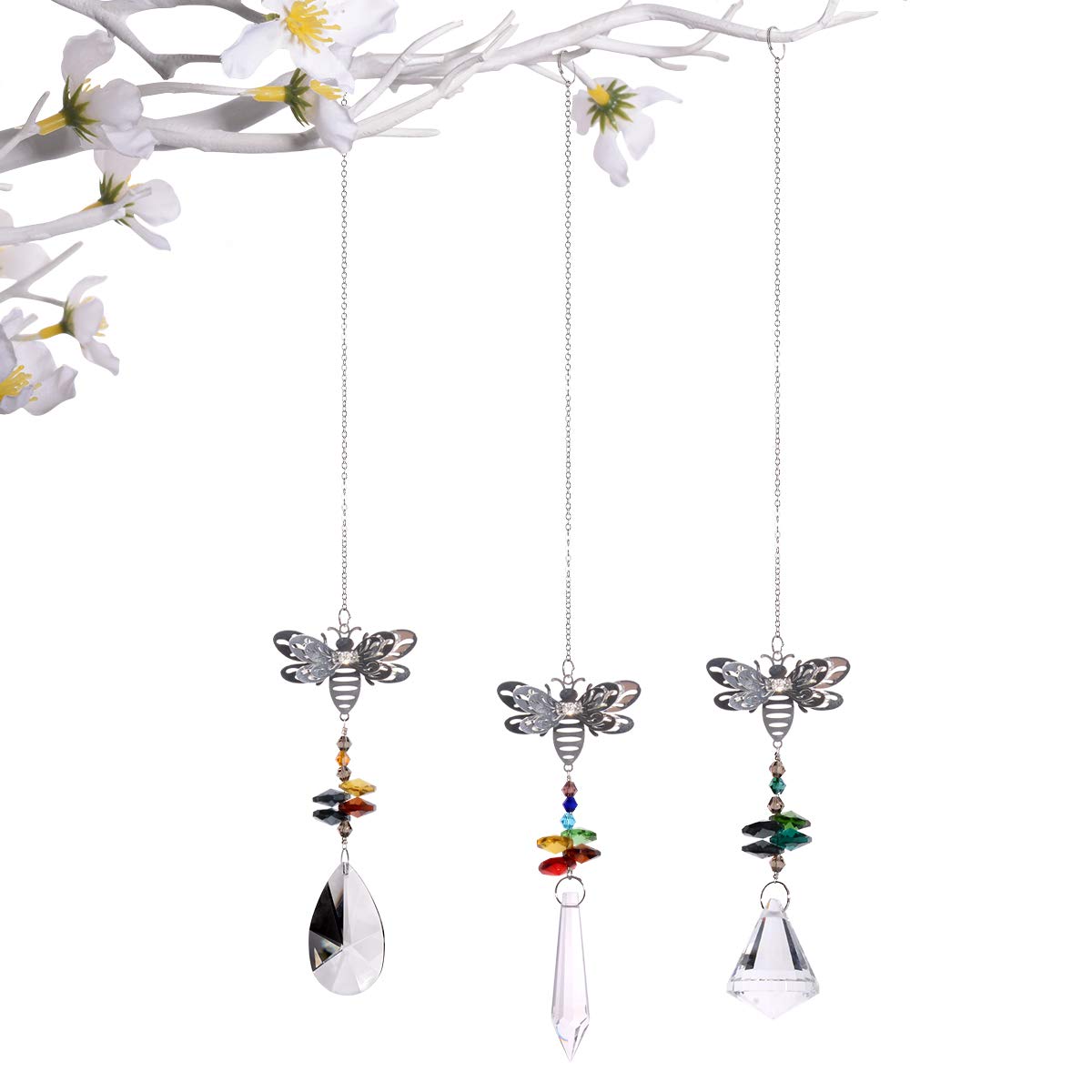 Rainbow Maker Crystal Glass Prisms Suncatcher - Set of 3 Handcrafted Sun Catchers for Window Decor, Garden Ornament & Home Stained Glass Effect - Creates Beautiful Rainbow Reflections Indoor/Outdoor